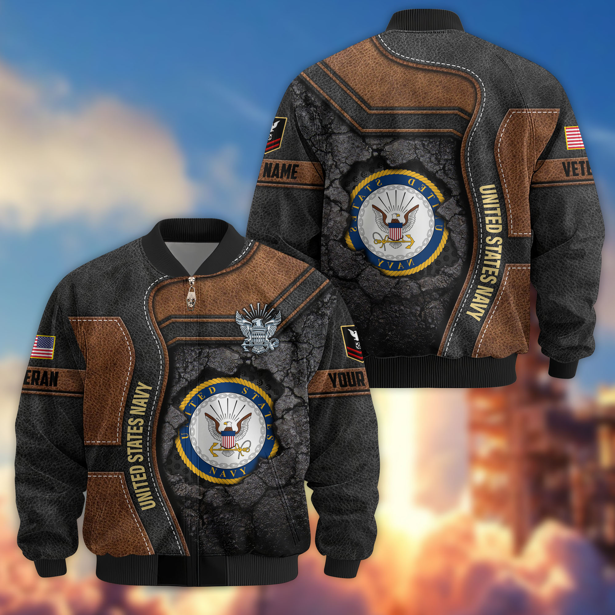 Premium Custom US Navy Veteran Bomber Jacket VPVC806802, Gifts For US Navy Veteran, Gifts On Father’s Day, Veterans Day