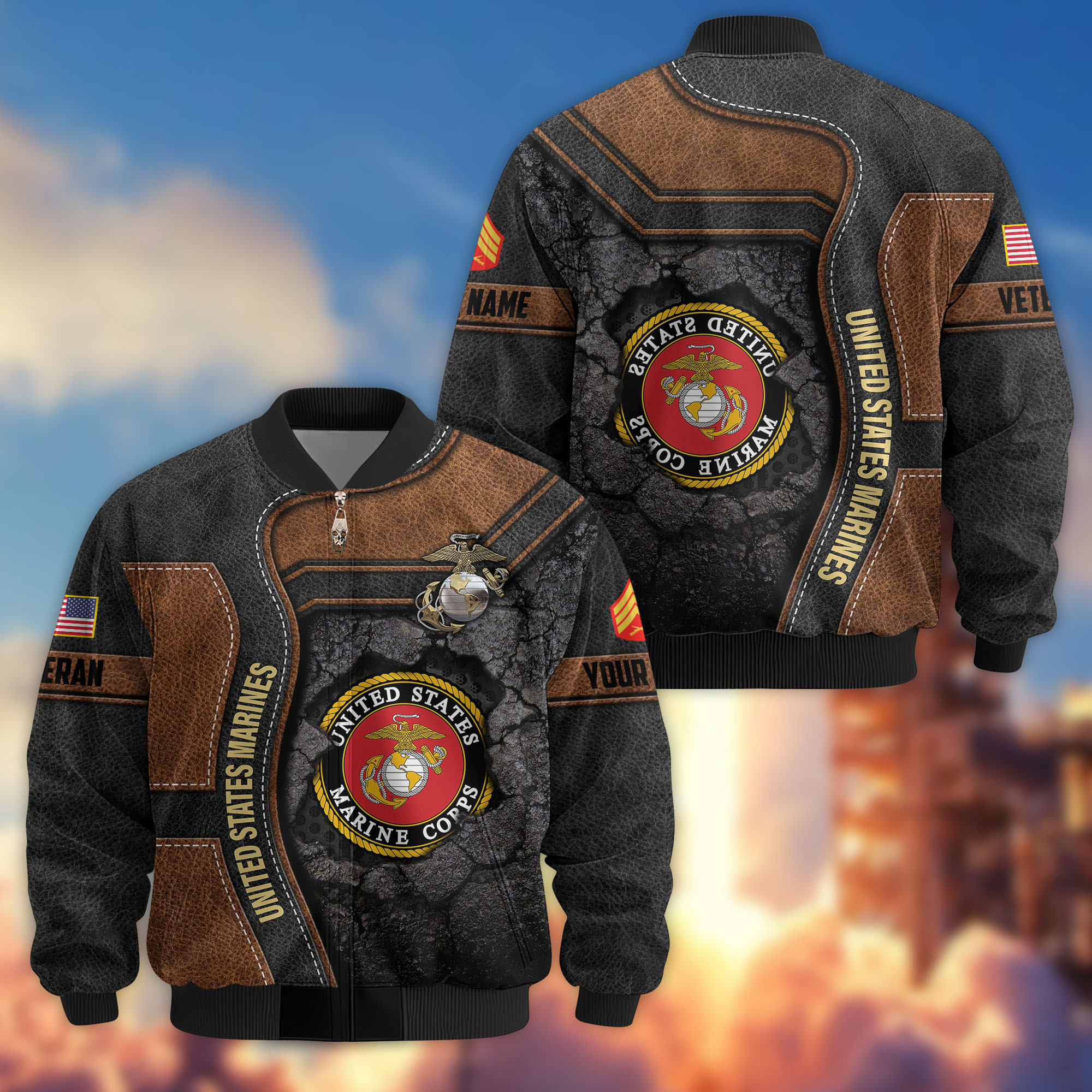 Premium Custom USMC Veteran Bomber Jacket VPVC806803, Gifts For US Marine Veteran, Gifts On Father’s Day, Veterans Day