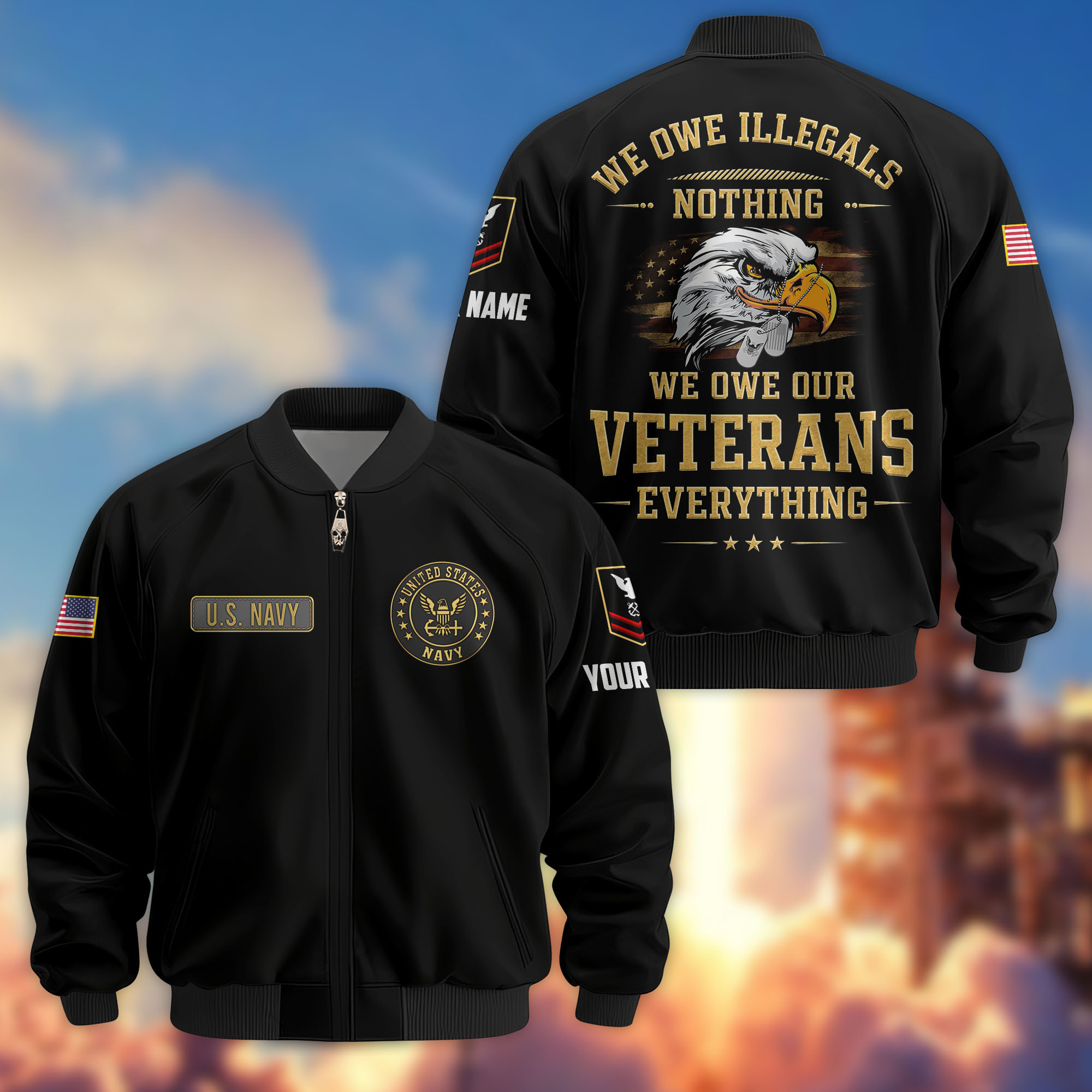 Premium Custom US Navy Veteran Bomber Jacket VPVC807002, Gifts For US Navy Veteran, Gifts On Father’s Day, Veterans Day
