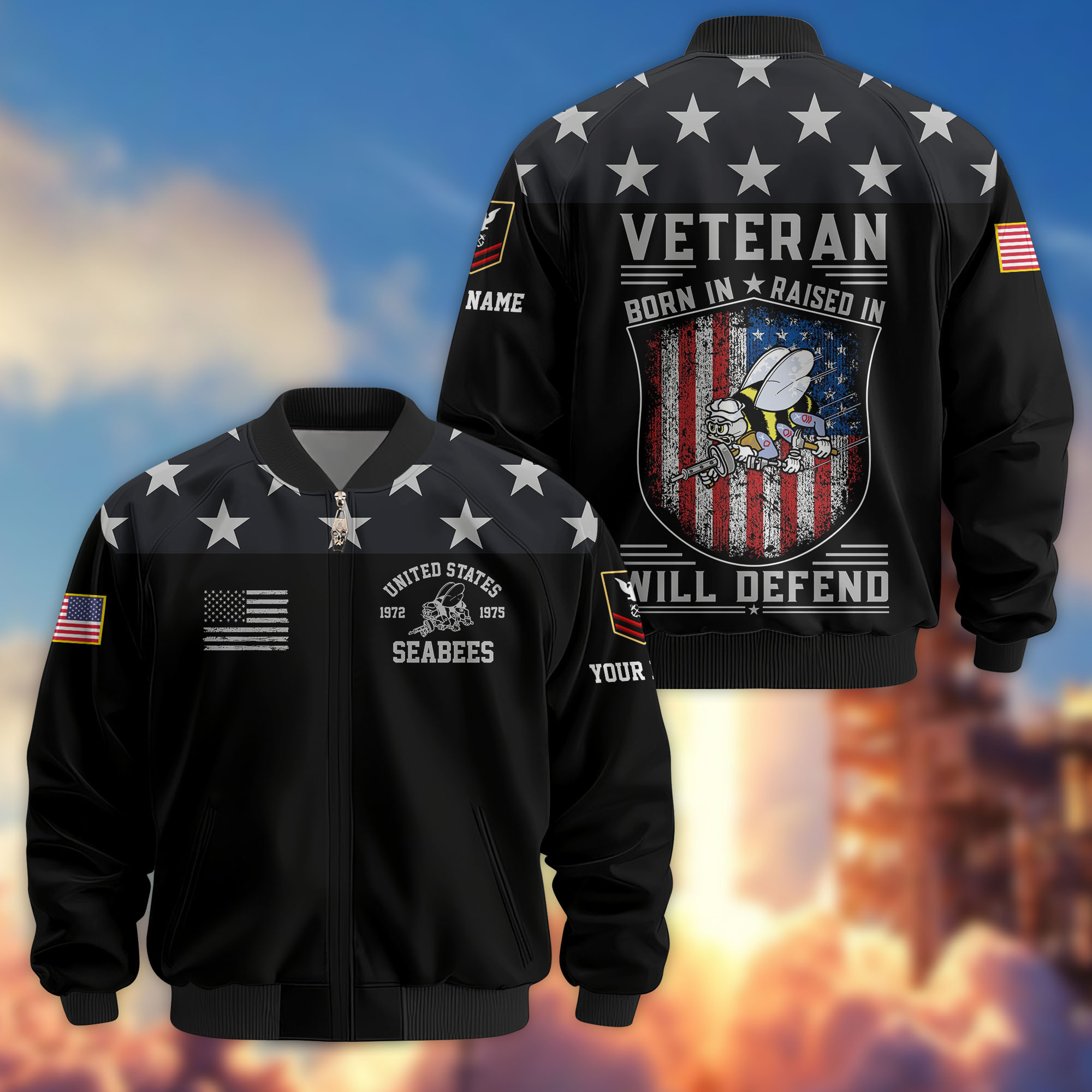Premium Custom US Seabees Bomber Jacket VPVC807109, Gifts For Seabees Veteran, Gifts On Father’s Day, Veterans Day