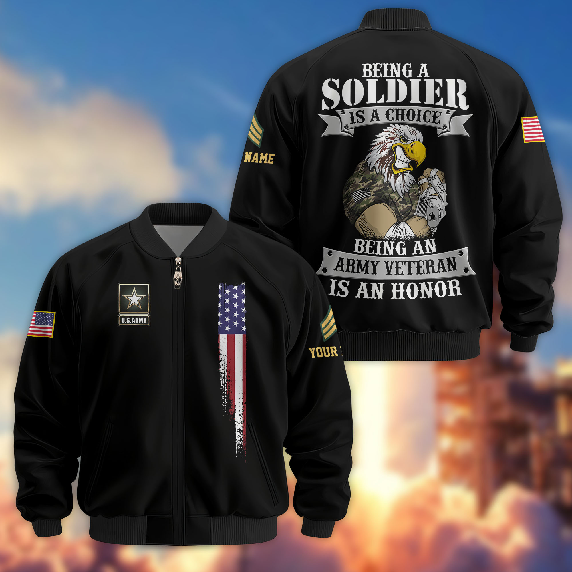 Premium Custom US Army Veteran Bomber Jacket VPVC807301, Gifts For US Army Veteran, Gifts On Father’s Day, Veterans Day