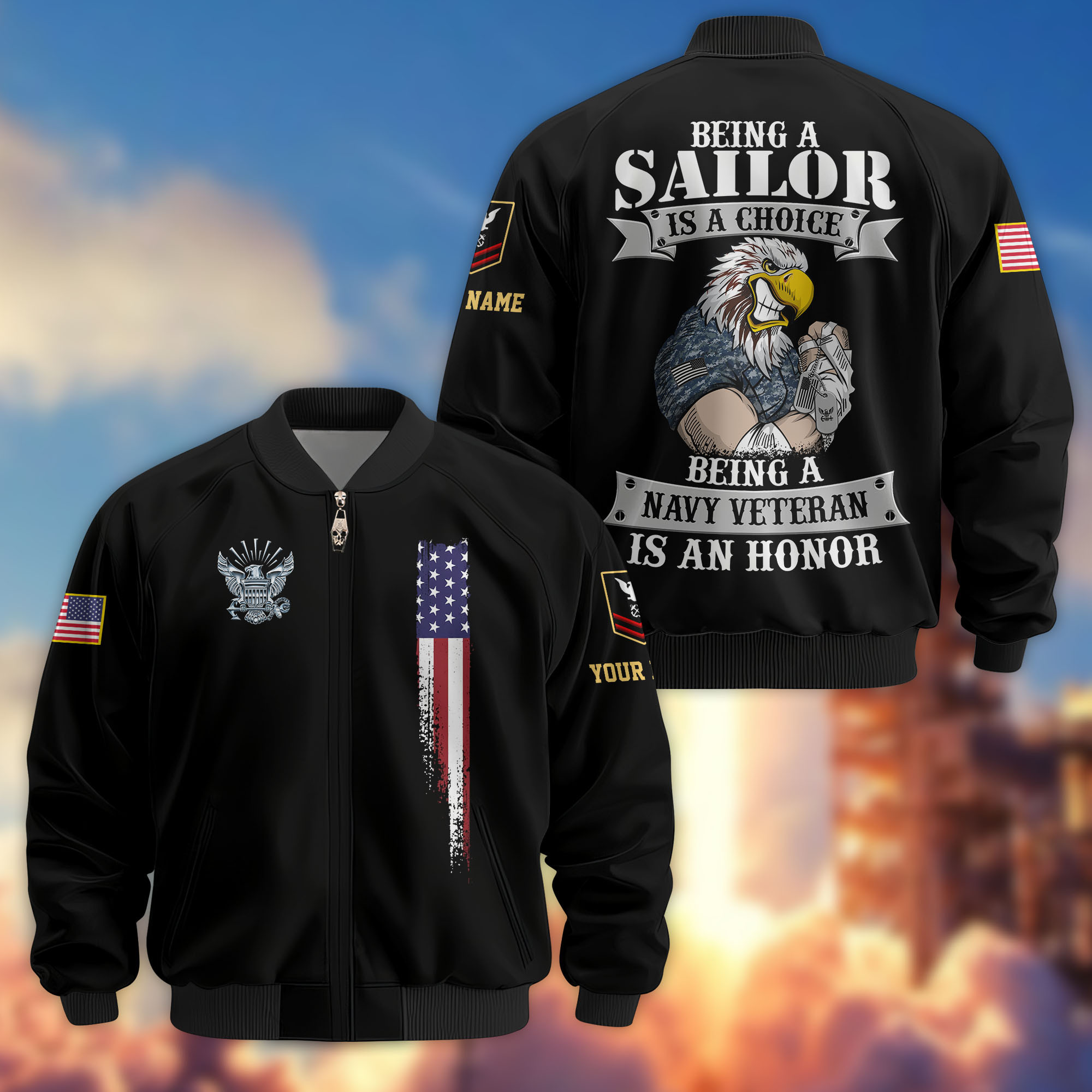 Premium Custom US Navy Veteran Bomber Jacket VPVC807302, Gifts For US Navy Veteran, Gifts On Father’s Day, Veterans Day