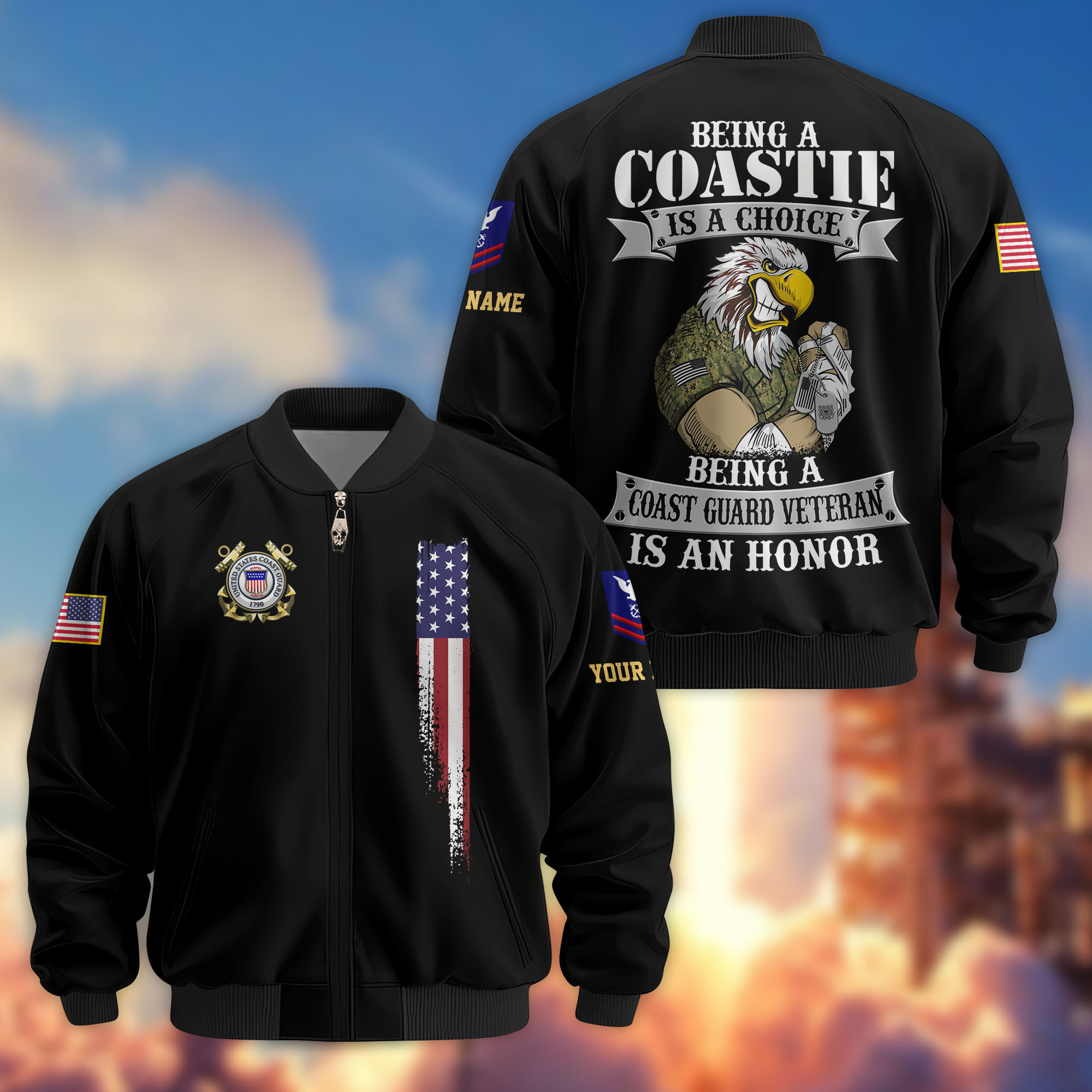 Premium Custom USCG Veteran Bomber Jacket VPVC807305, Gifts For Coast Guard Veteran, Gifts On Father’s Day, Veterans Day
