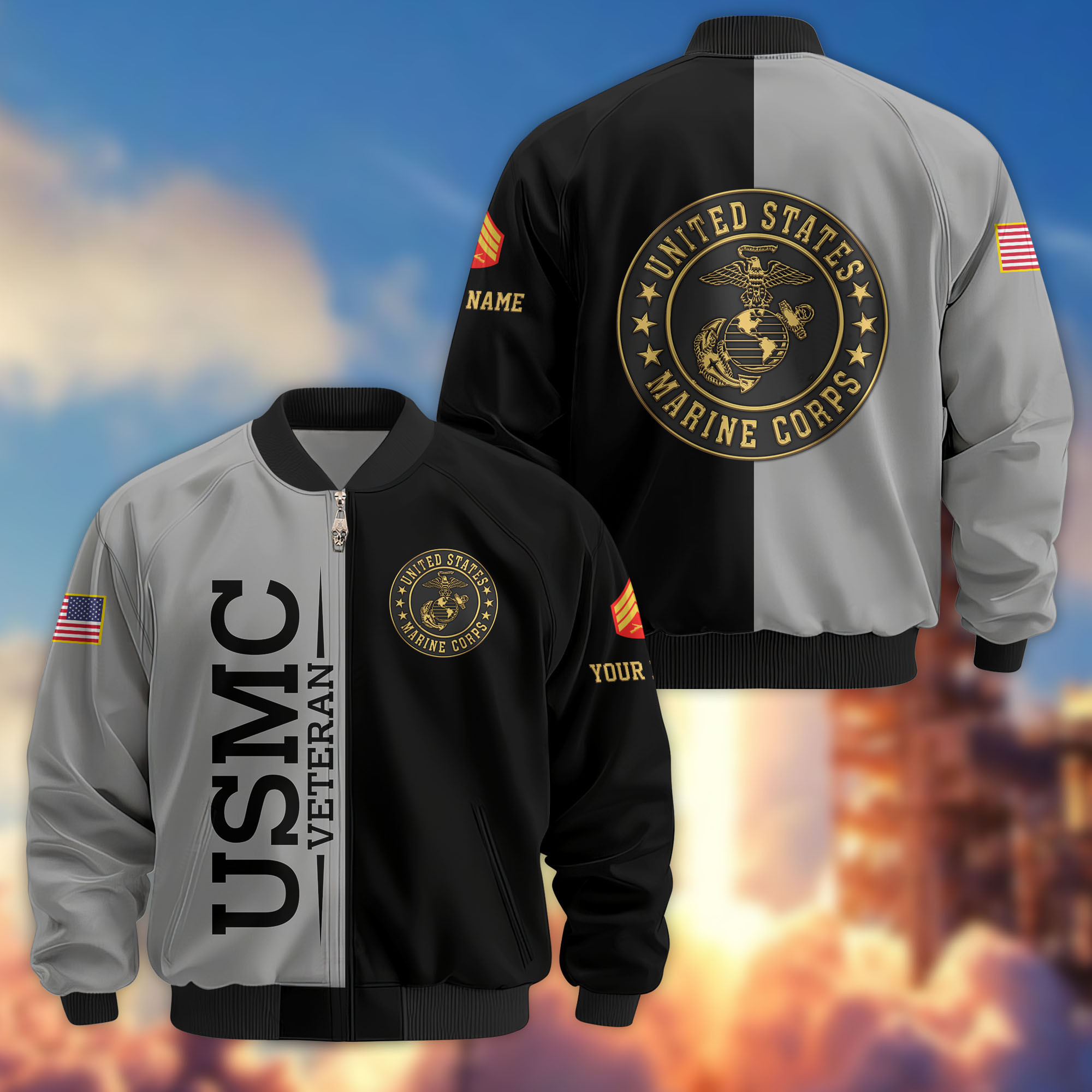 Premium Custom USMC Veteran Bomber Jacket VPVC807603, Gifts For US Marine Veteran, Gifts On Father’s Day, Veterans Day