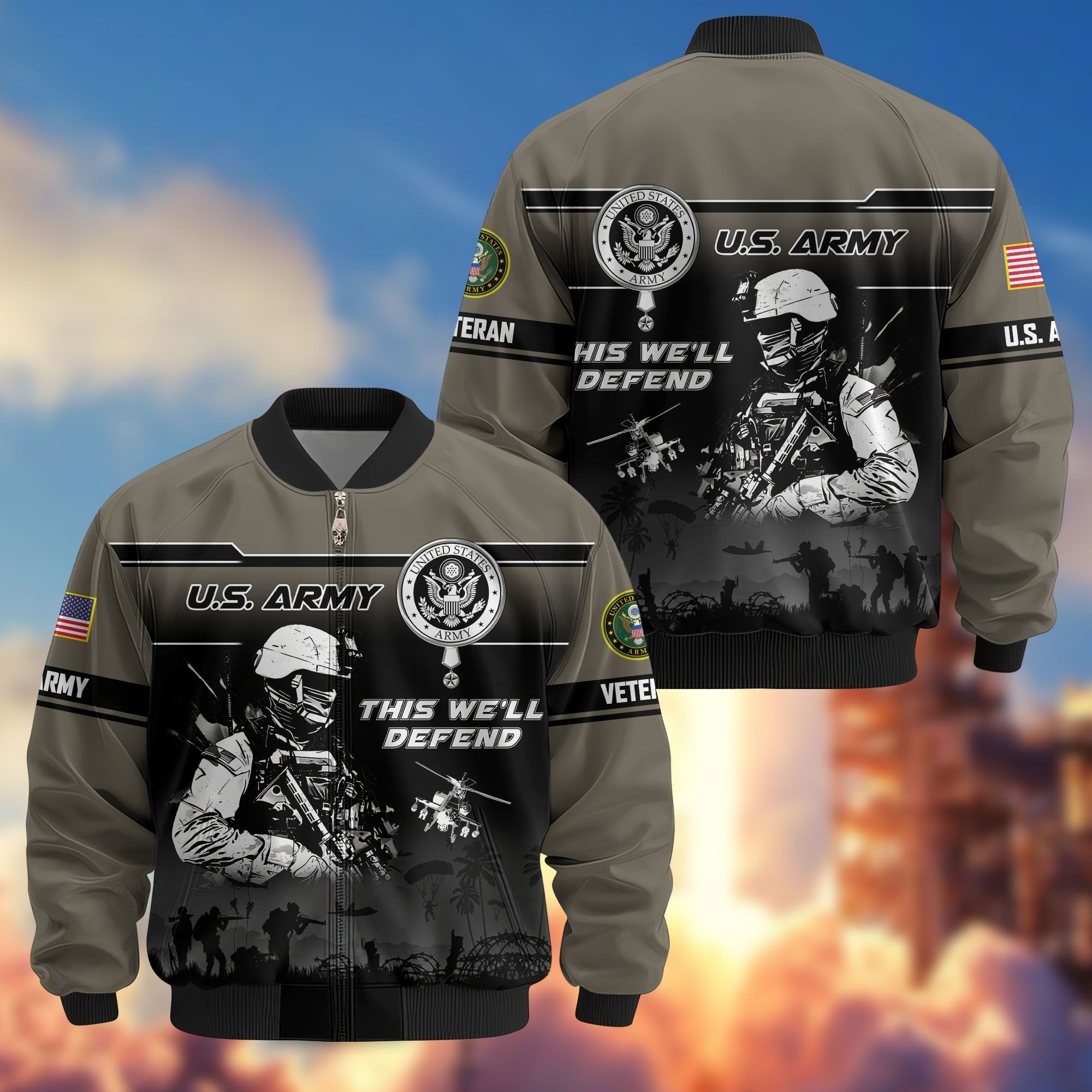 Premium US Veterans Bomber Jacket ATTN250922, Gifts For US Veterans, Gifts On Father’s Day, Veterans Day