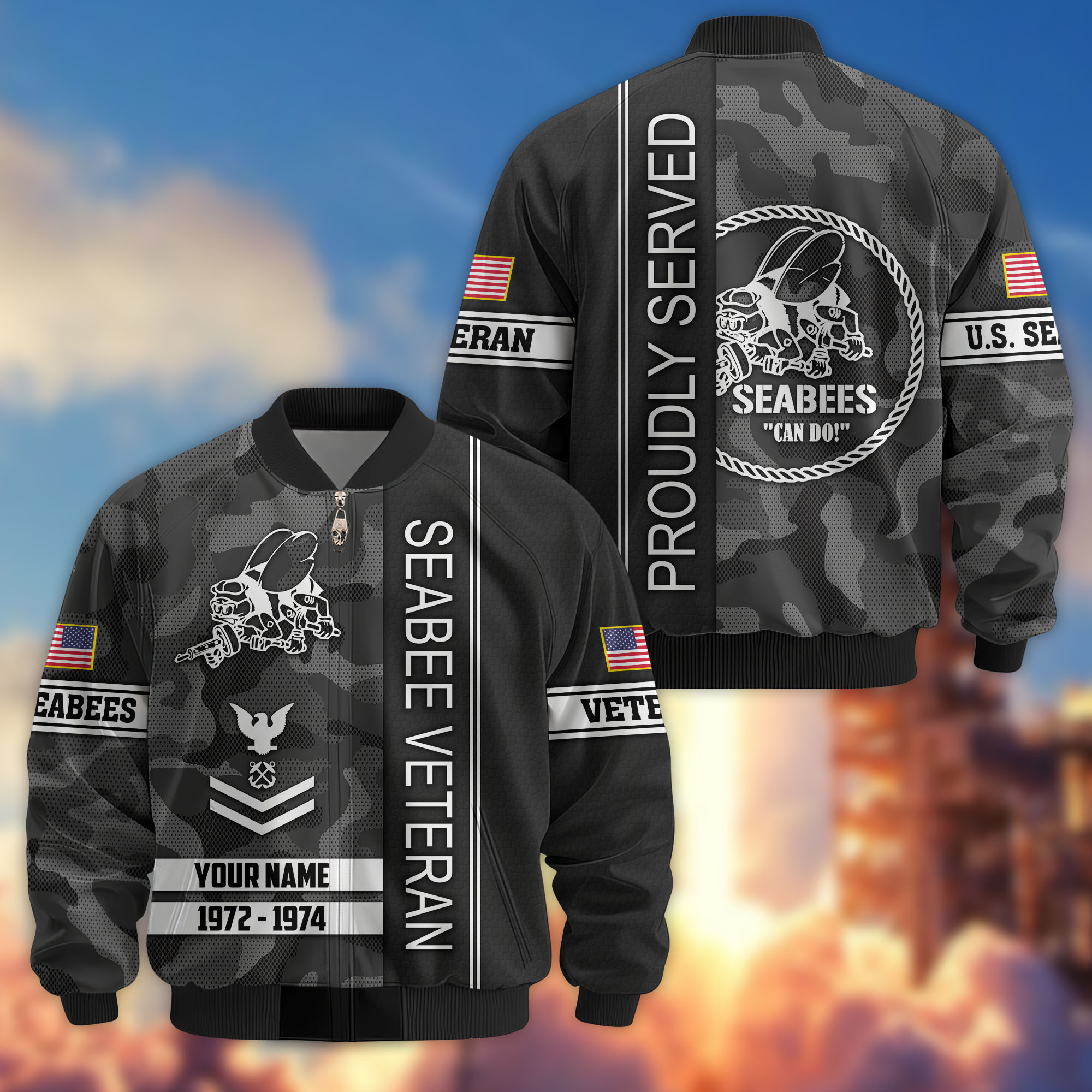 Premium Custom US Seabees Bomber Jacket VPVC806909, Gifts For Seabees Veteran, Gifts On Father’s Day, Veterans Day
