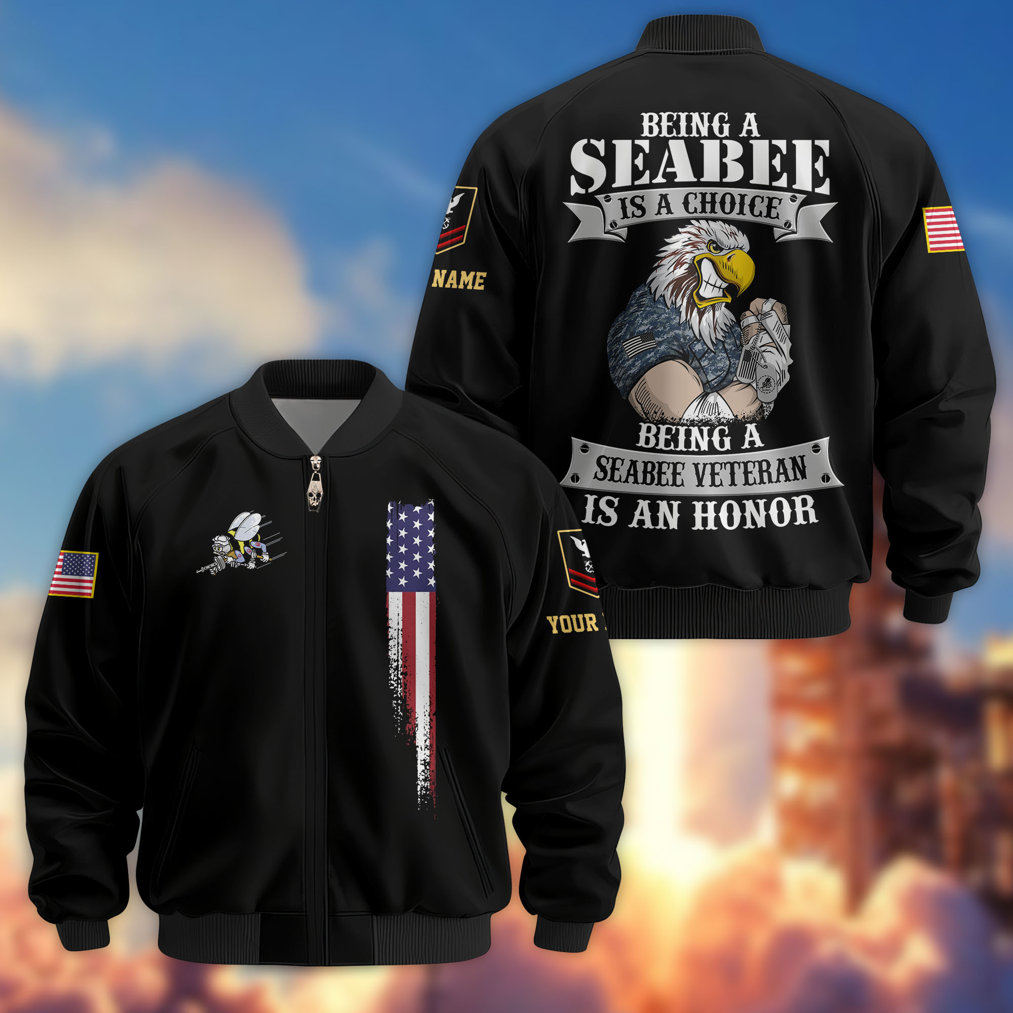 Premium Custom US Seabees Bomber Jacket VPVC807309, Gifts For Seabees Veteran, Gifts On Father’s Day, Veterans Day