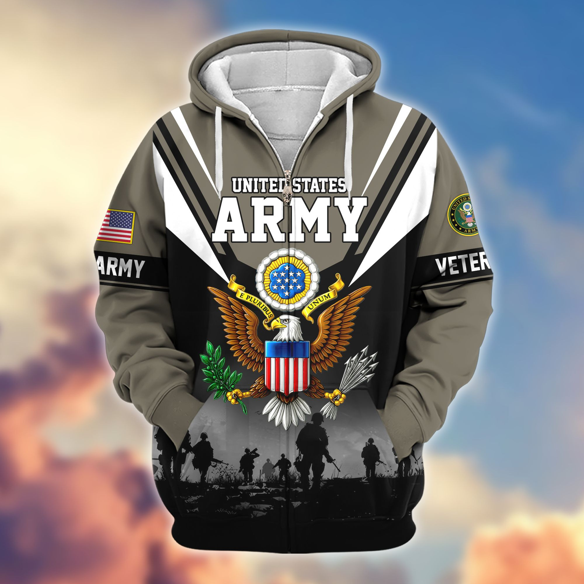 Premium US Veterans Zip Up Hoodie BPHN011012, Gifts For US Veterans, Gifts On Father’s Day, Veterans Day