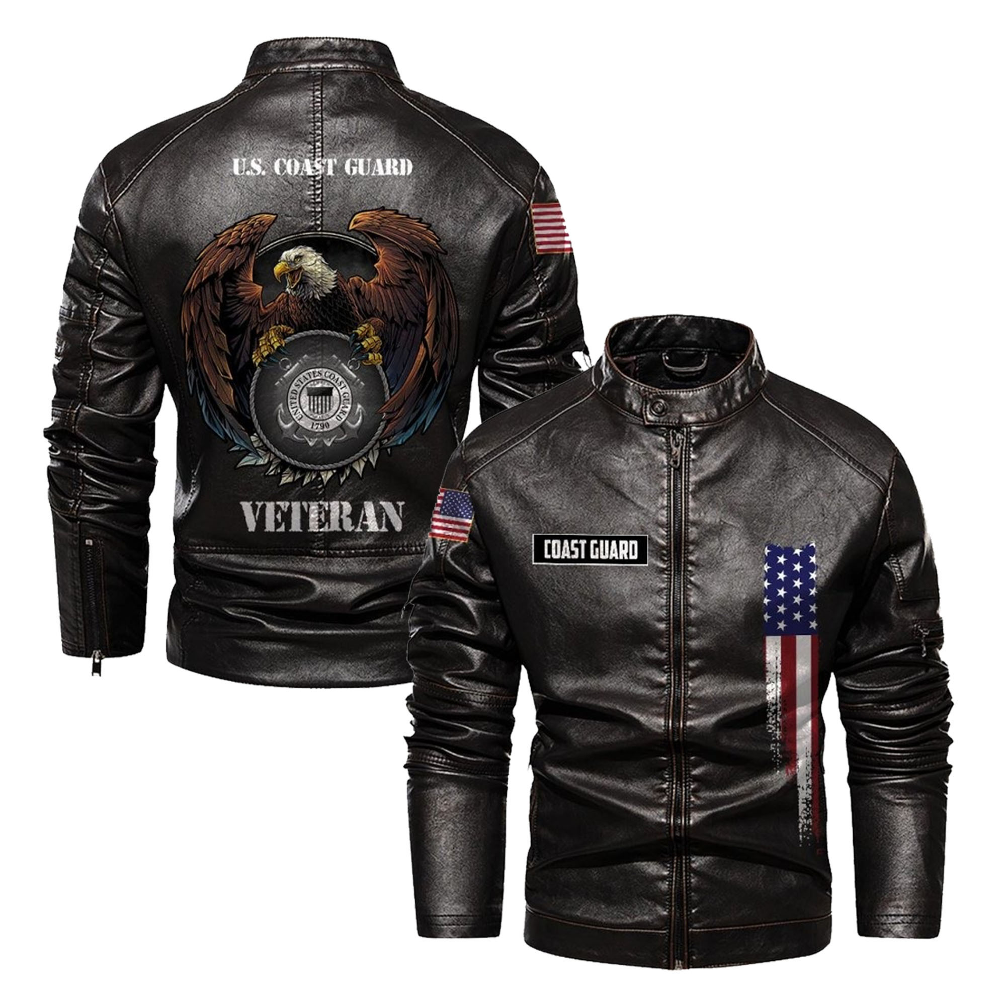 Premium USCG Leather Jacket VPVC702337, Gifts For Coast Guard Veteran, Gifts On Father’s Day, Veterans Day