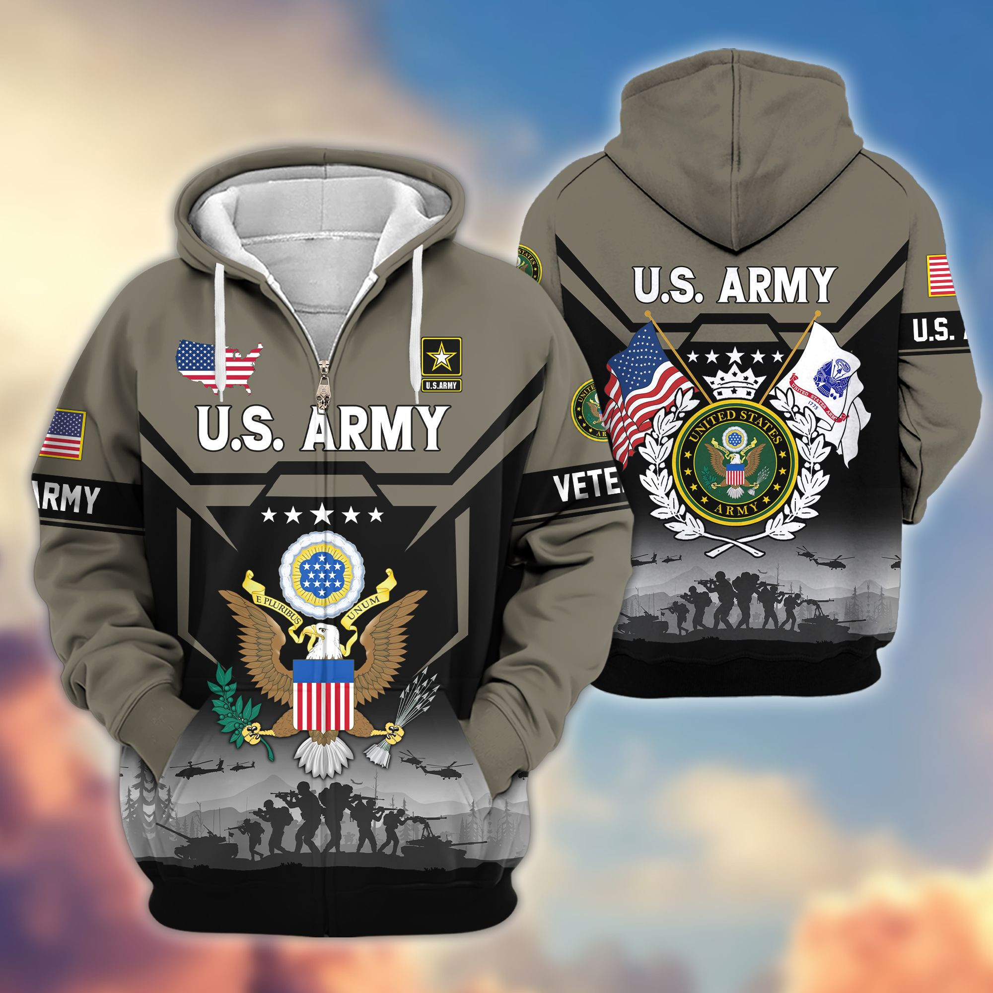Premium US Veterans Zip Up Hoodie BPHN011014, Gifts For US Veterans, Gifts On Father’s Day, Veterans Day
