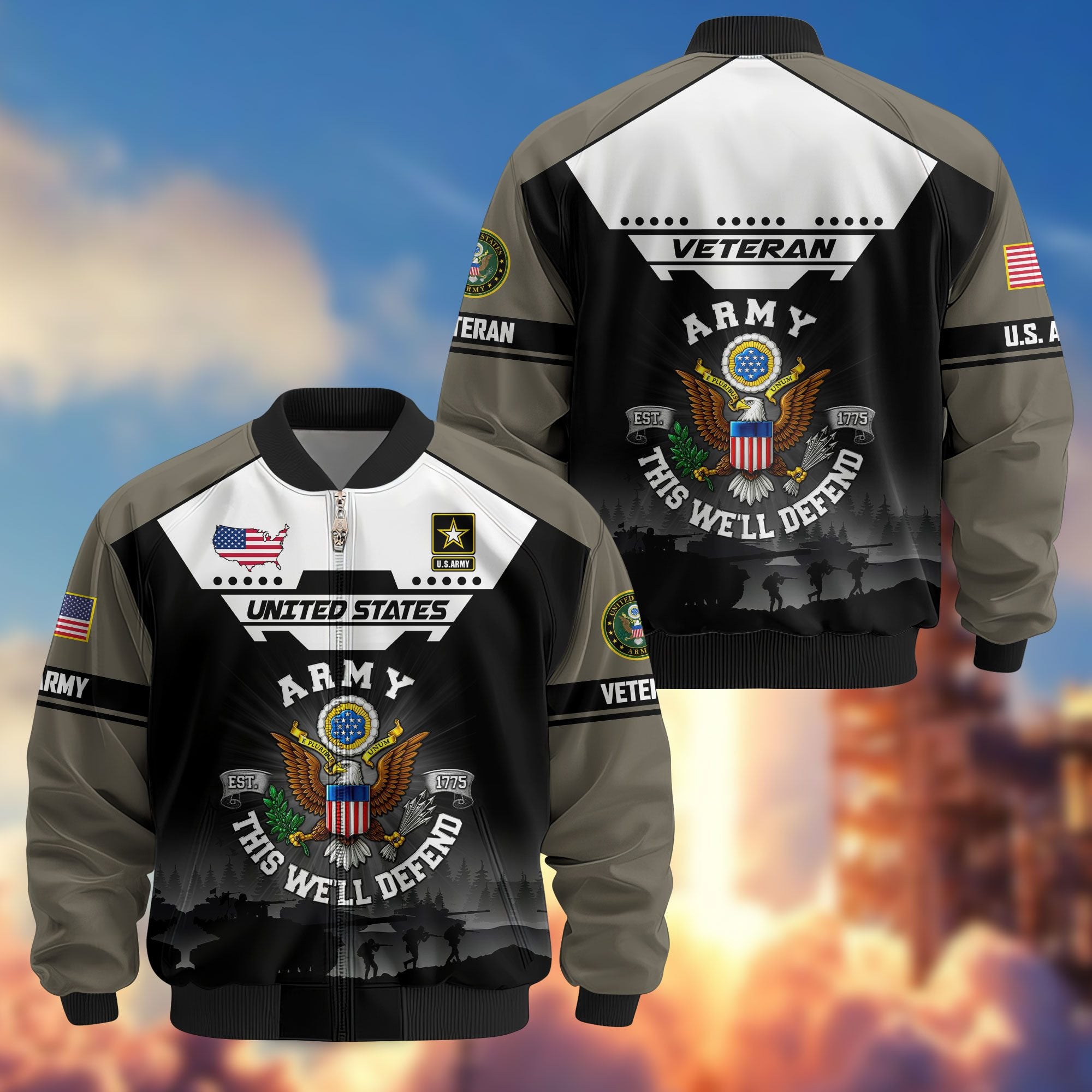 Premium US Veterans Bomber Jacket ATTN011022, Gifts For US Veterans, Gifts On Father’s Day, Veterans Day