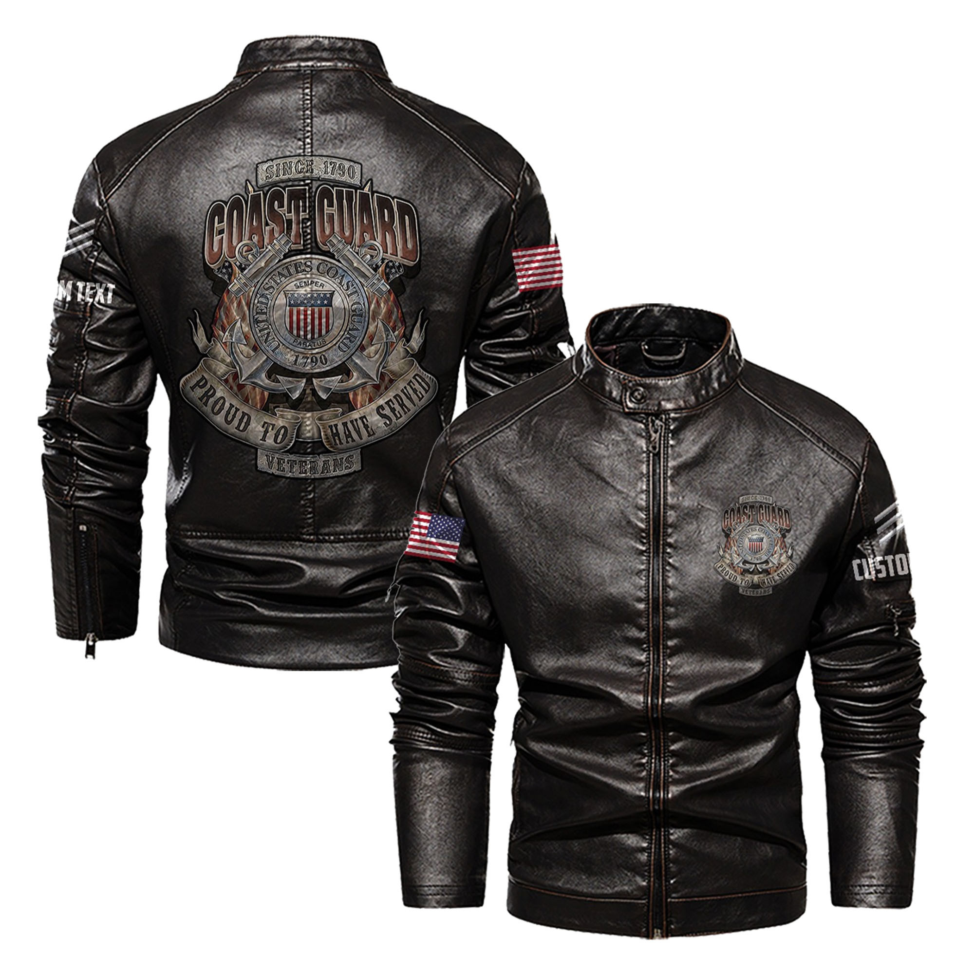 Premium Custom USCG Veteran Leather Jacket VPVC702356, Gifts For Coast Guard Veteran, Gifts On Father’s Day, Veterans Day