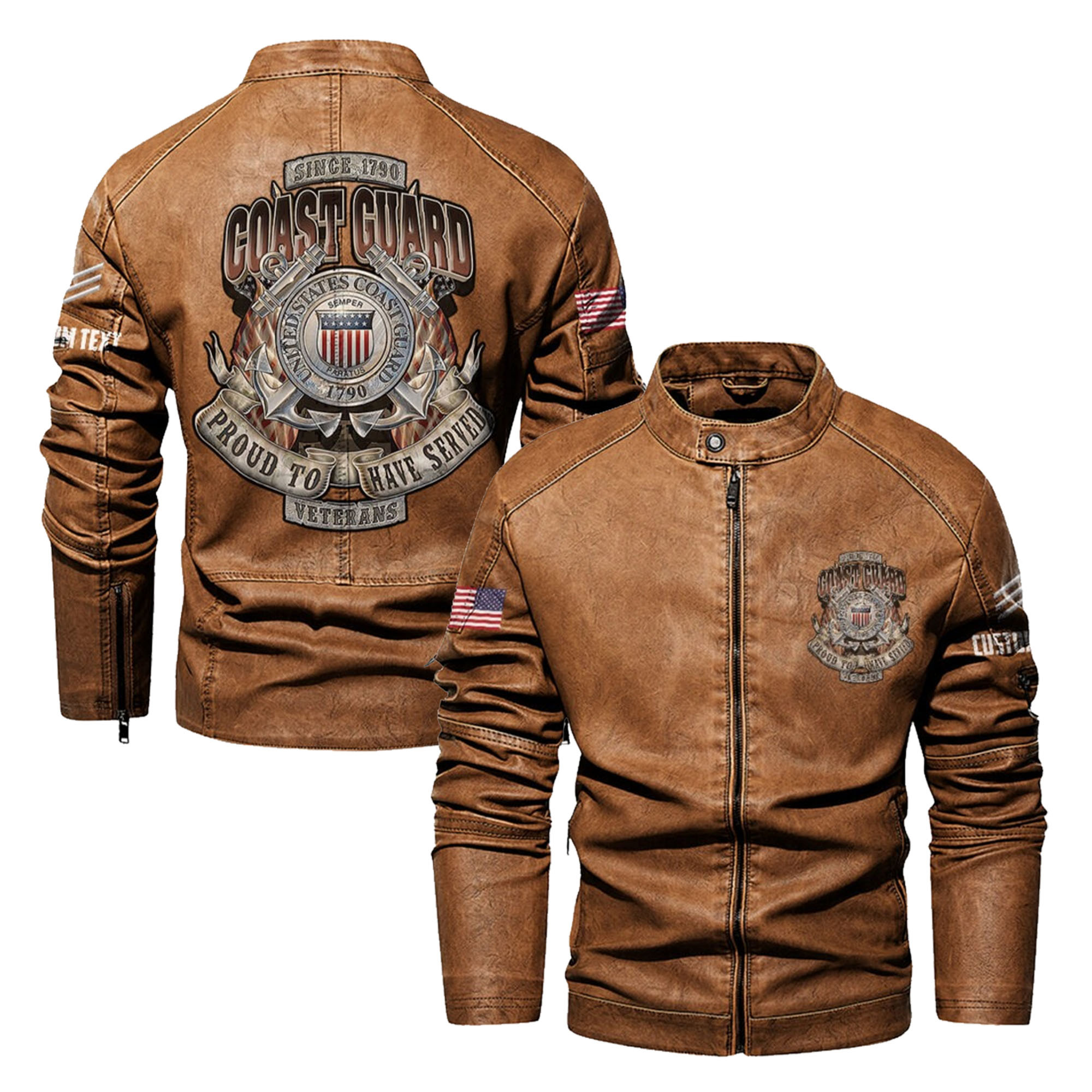 Premium Custom USCG Veteran Leather Jacket VPVC702357, Gifts For Coast Guard Veteran, Gifts On Father’s Day, Veterans Day