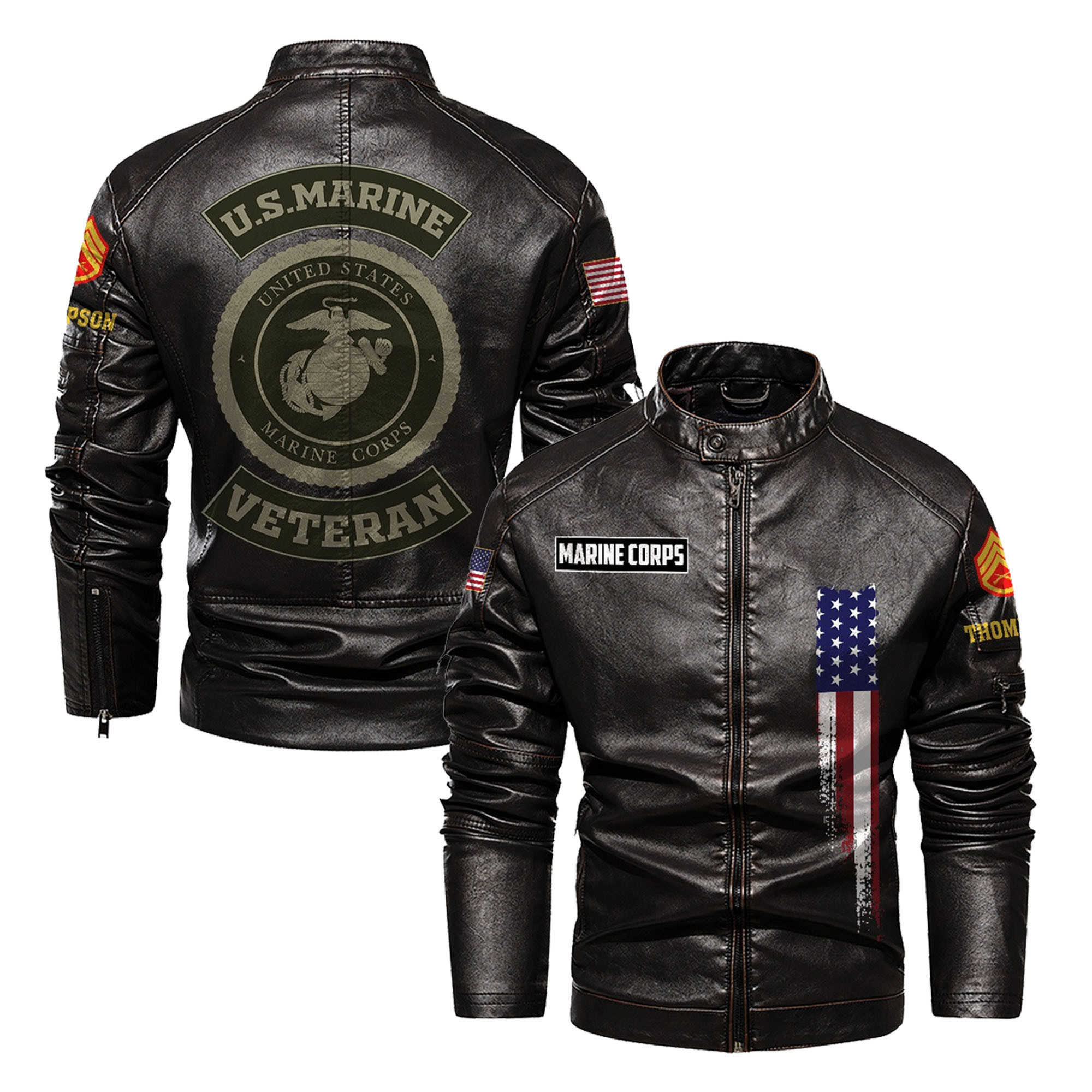 Premium Custom USMC Veteran Leather Jacket VPVC702362, Gifts For Marine Veteran, Gifts On Father’s Day, Veterans Day