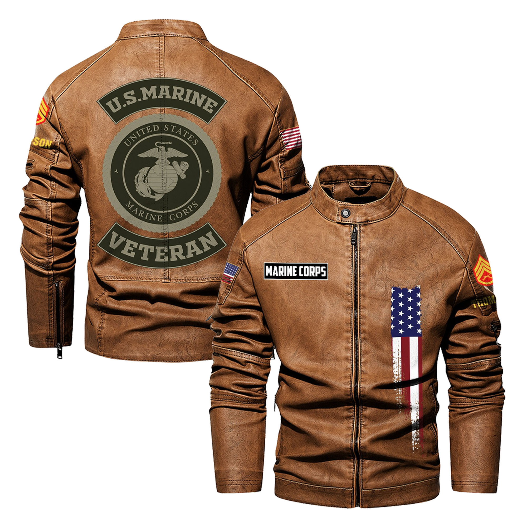 Premium Custom USMC Veteran Leather Jacket VPVC702363, Gifts For Marine Veteran, Gifts On Father’s Day, Veterans Day