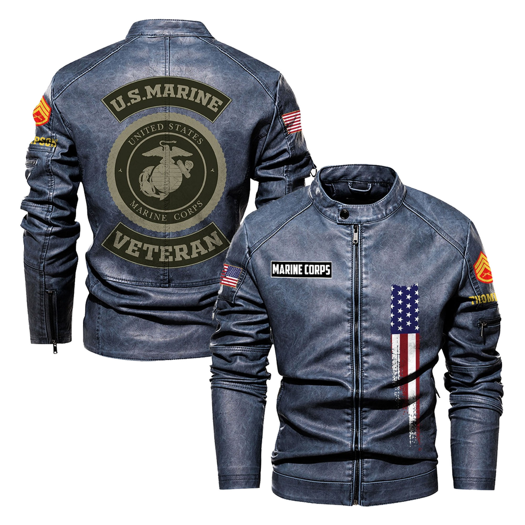 Premium Custom USMC Veteran Leather Jacket VPVC702364, Gifts For Marine Veteran, Gifts On Father’s Day, Veterans Day