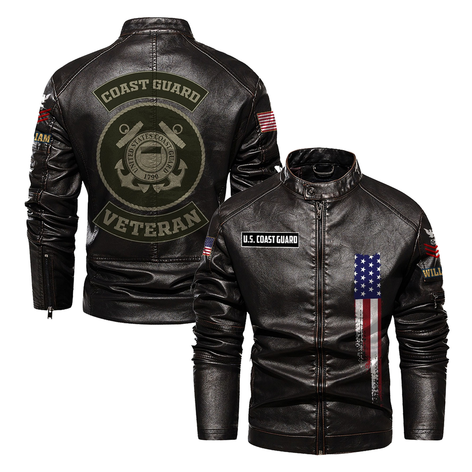 Premium Custom USCG Veteran Leather Jacket VPVC702368, Gifts For Coast Guard Veteran, Gifts On Father’s Day, Veterans Day