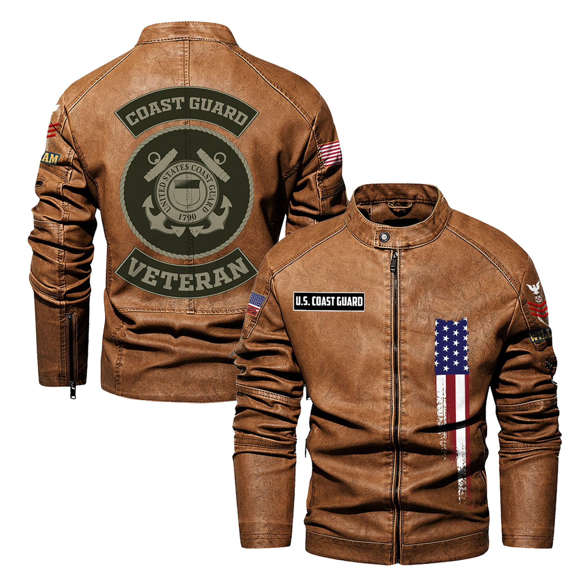 Premium Custom USCG Veteran Leather Jacket VPVC702369, Gifts For Coast Guard Veteran, Gifts On Father’s Day, Veterans Day