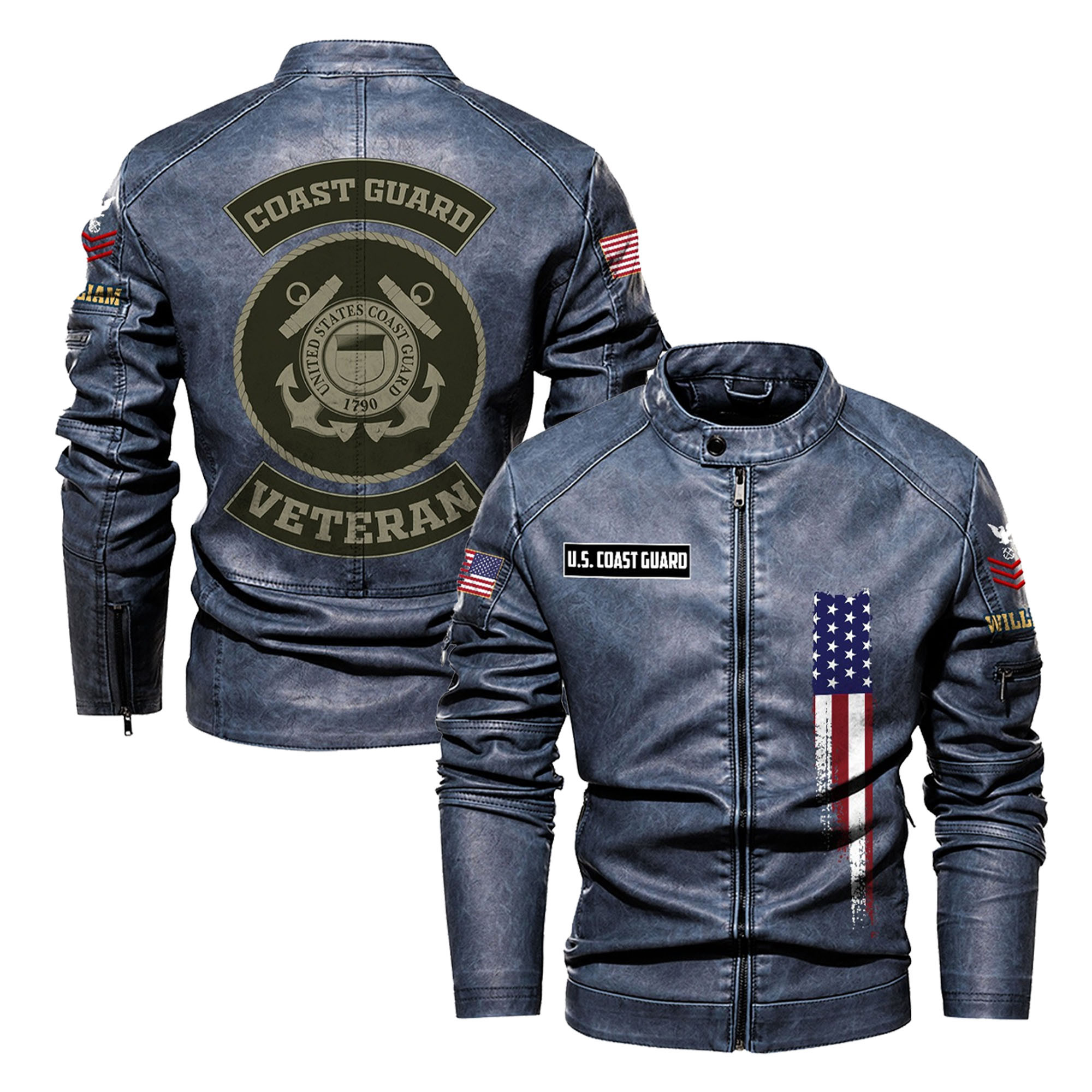 Premium Custom USCG Veteran Leather Jacket VPVC702370, Gifts For Coast Guard Veteran, Gifts On Father’s Day, Veterans Day