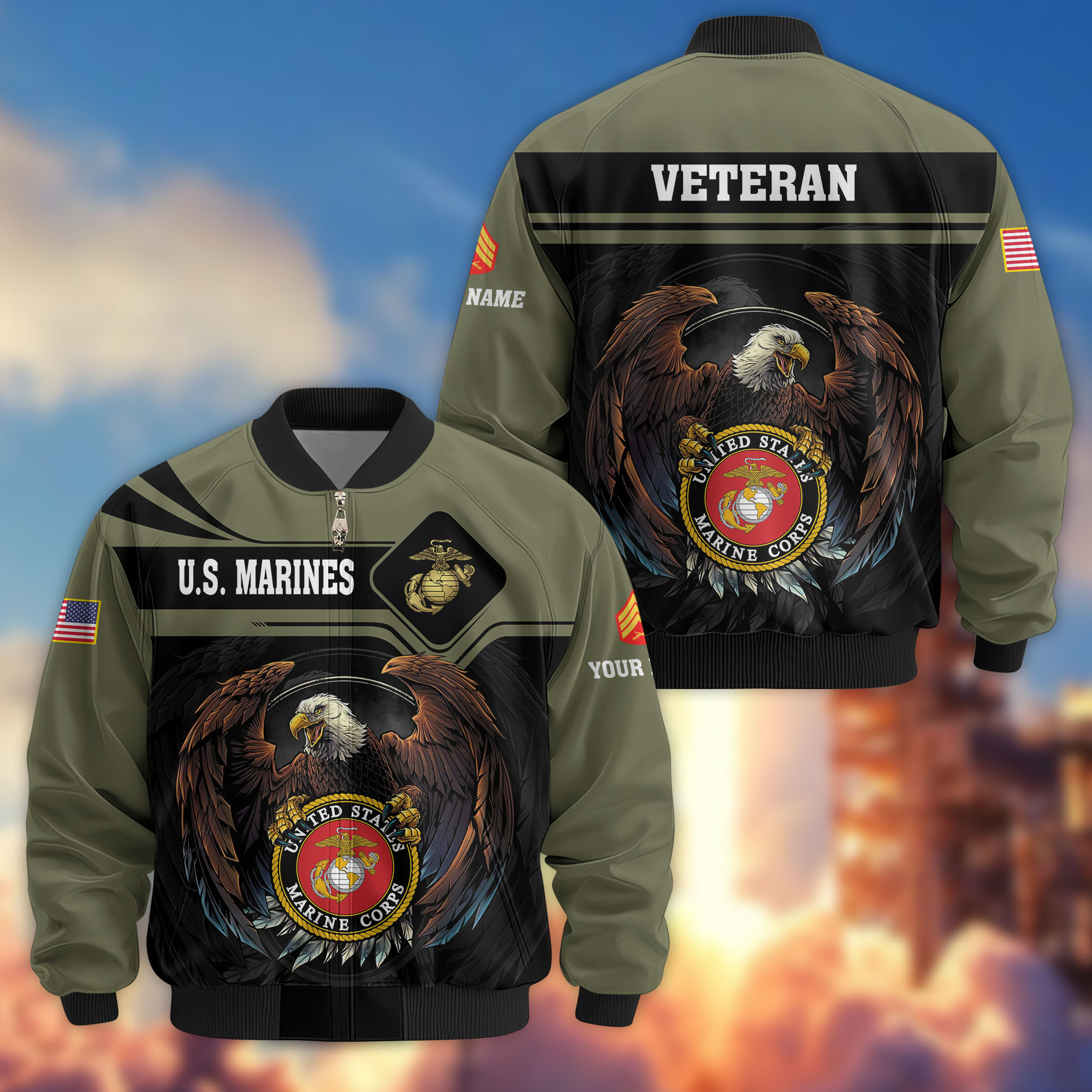 Premium Custom USMC Veteran Bomber Jacket VPVC807911, Gifts For US Marine Veteran, Gifts On Father’s Day, Veterans Day