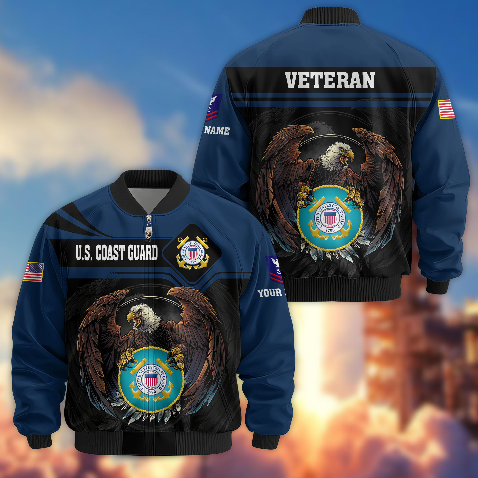 Premium Custom USCG Veteran Bomber Jacket VPVC807905, Gifts For Coast Guard Veteran, Gifts On Father’s Day, Veterans Day