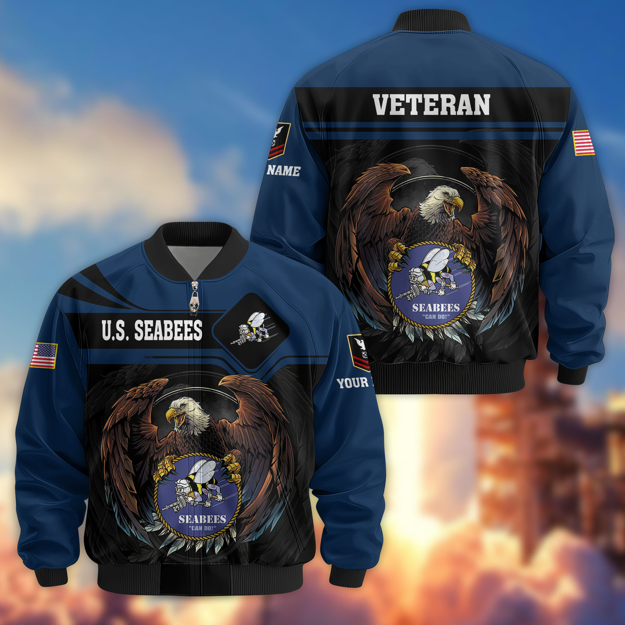 Premium Custom US Seabees Bomber Jacket VPVC807909, Gifts For Seabees Veteran, Gifts On Father’s Day, Veterans Day