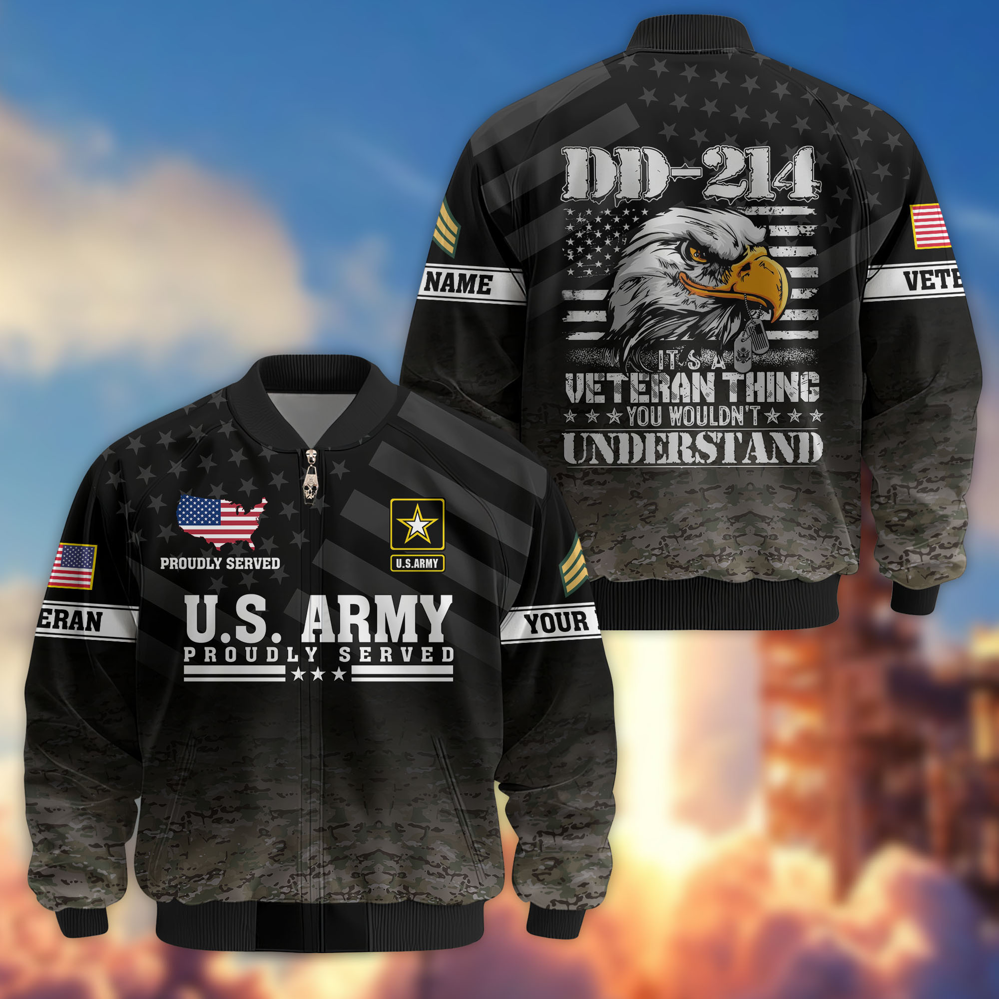 Premium Custom US Army Veteran Bomber Jacket VPVC808001, Gifts For US Army Veteran, Gifts On Father’s Day, Veterans Day