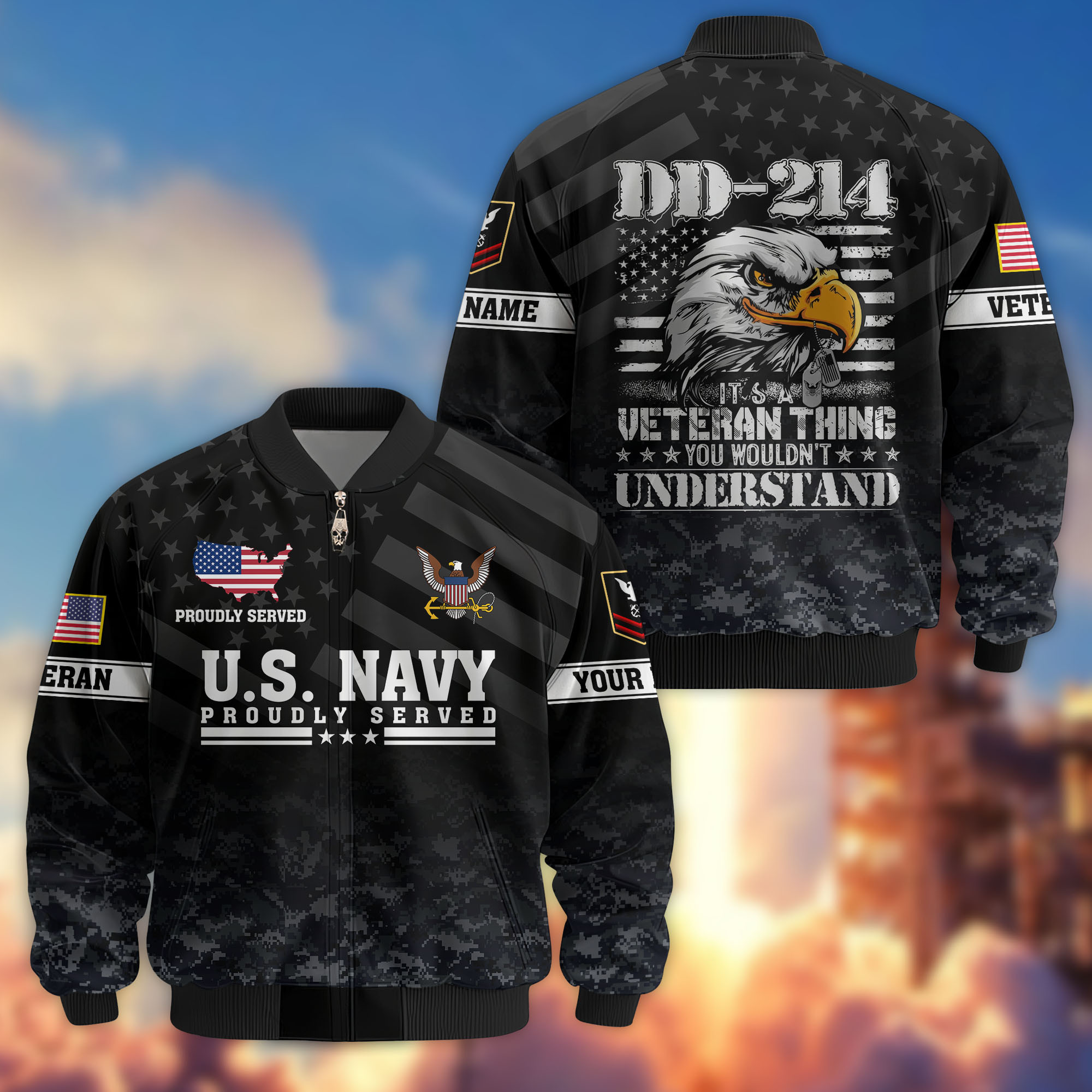 Premium Custom US Navy Veteran Bomber Jacket VPVC808002, Gifts For US Navy Veteran, Gifts On Father’s Day, Veterans Day