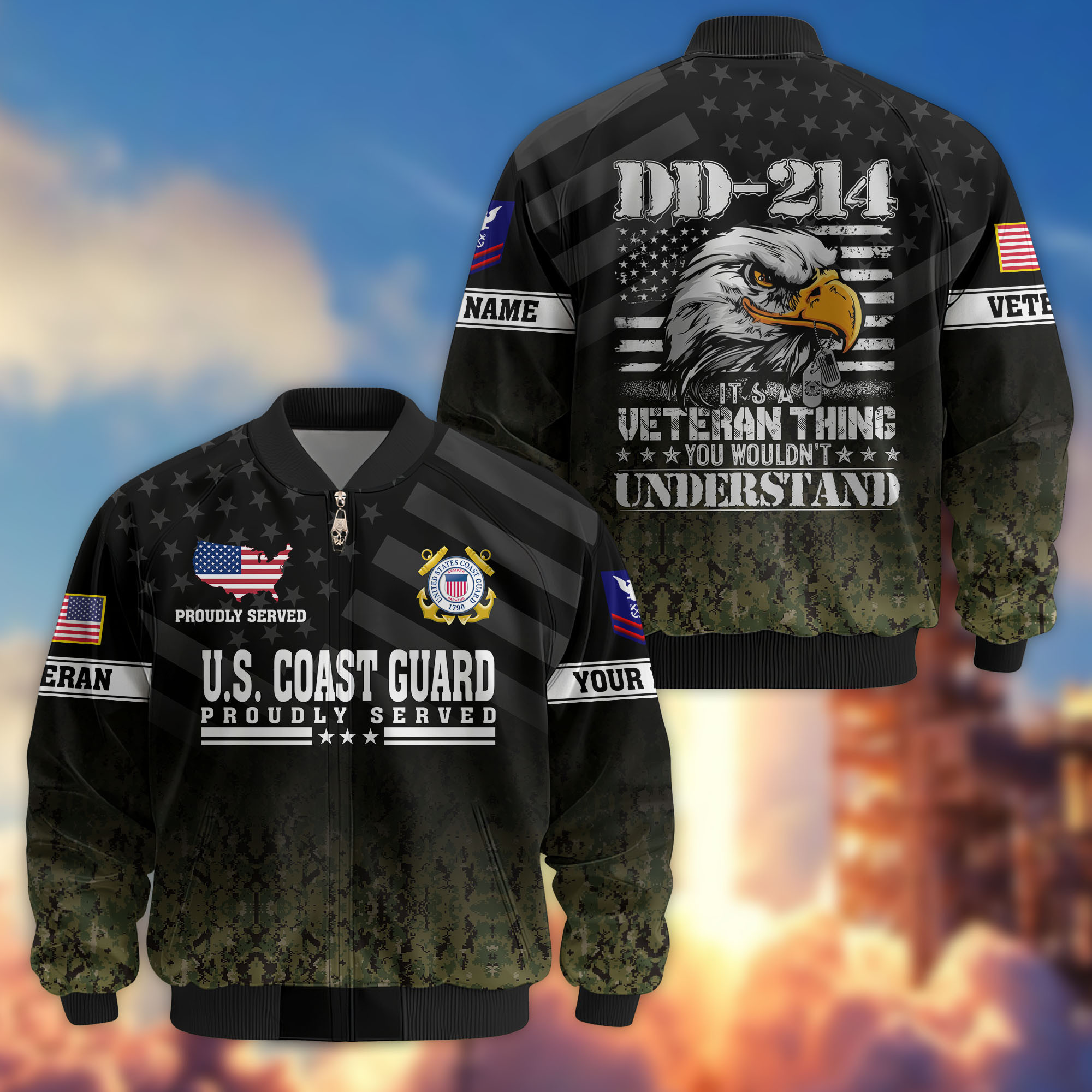 Premium Custom USCG Veteran Bomber Jacket VPVC808005, Gifts For Coast Guard Veteran, Gifts On Father’s Day, Veterans Day