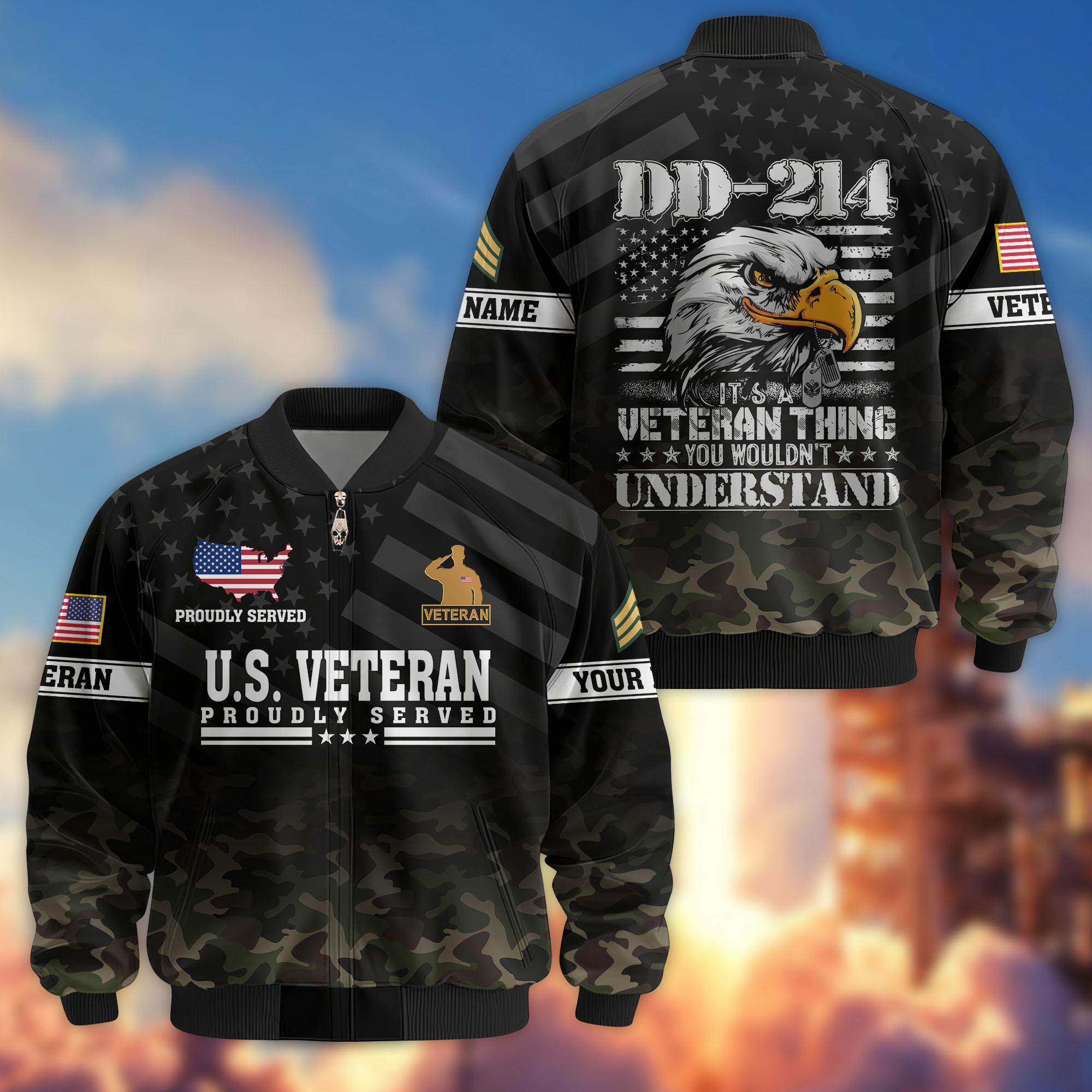 Premium Custom US Veteran Bomber Jacket VPVC808007, Gifts For US Veteran, Gifts On Father’s Day, Veterans Day