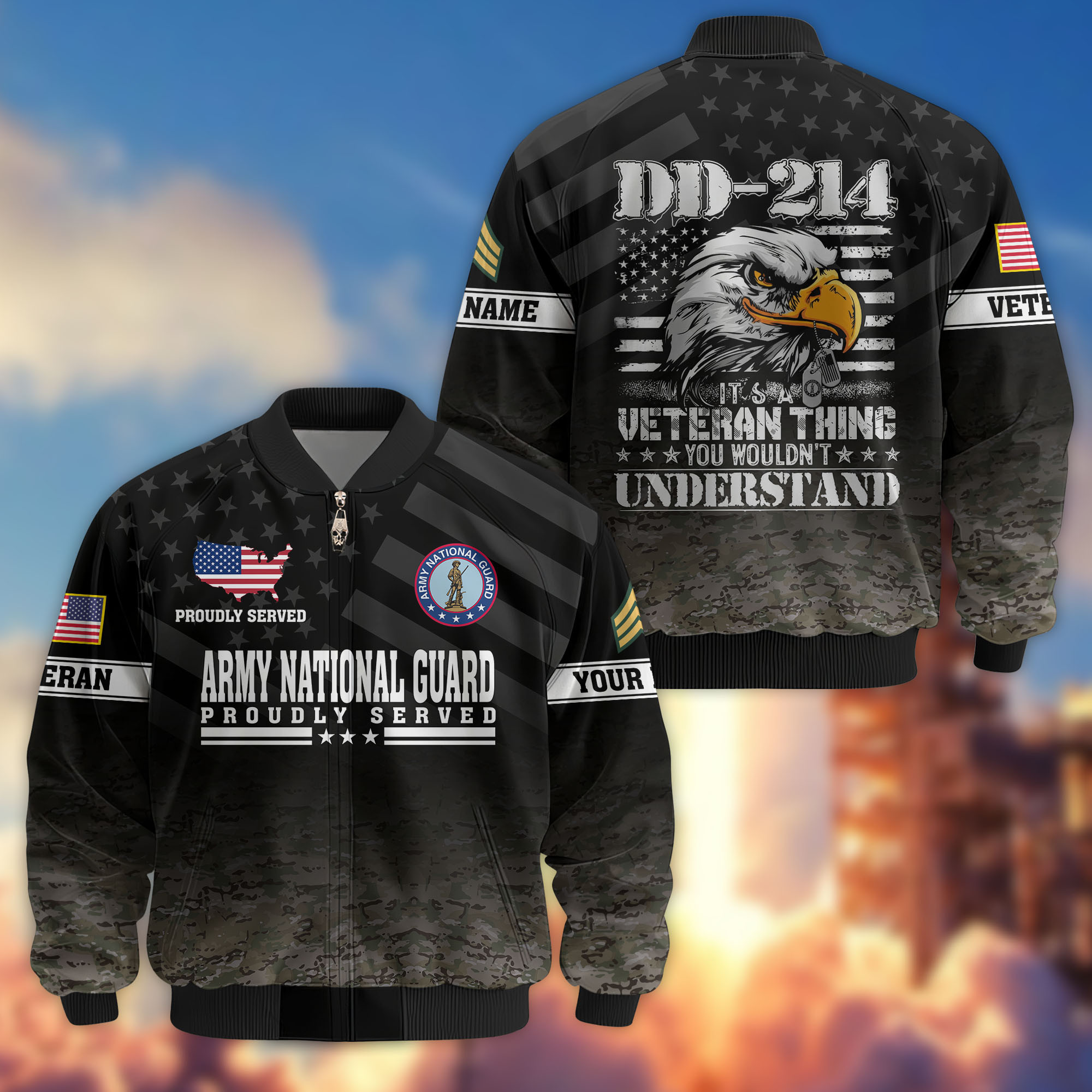 Premium Custom US Army National Guard Veteran Bomber Jacket VPVC808008, Gifts For Army National Guard Veteran, Gifts On Father’s Day, Veterans Day