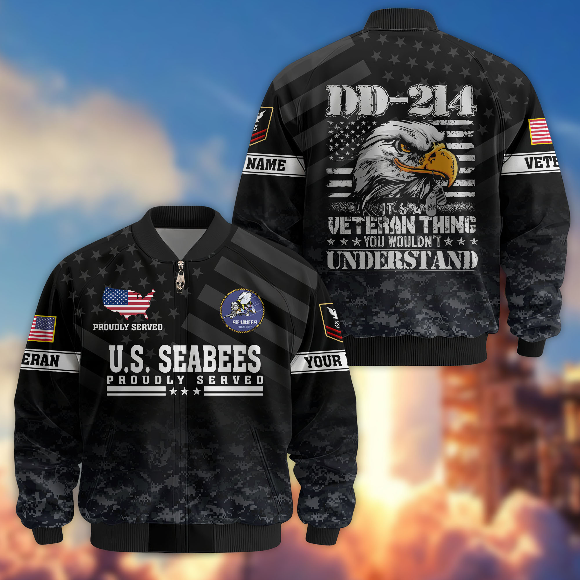 Premium Custom US Seabees Bomber Jacket VPVC808009, Gifts For Seabees Veteran, Gifts On Father’s Day, Veterans Day