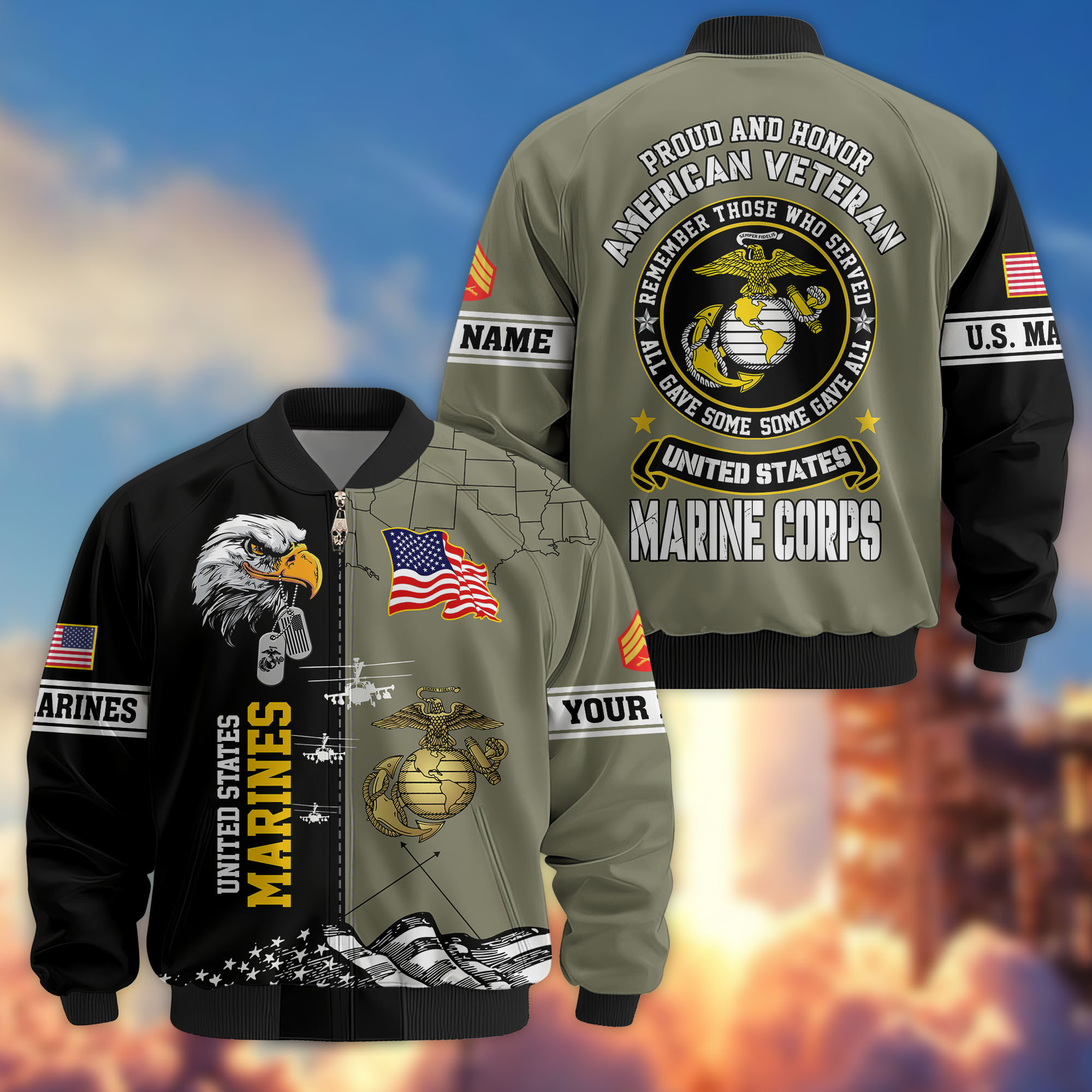 Premium Custom USMC Veteran Bomber Jacket VPVC808703, Gifts For US Marine Veteran, Gifts On Father’s Day, Veterans Day