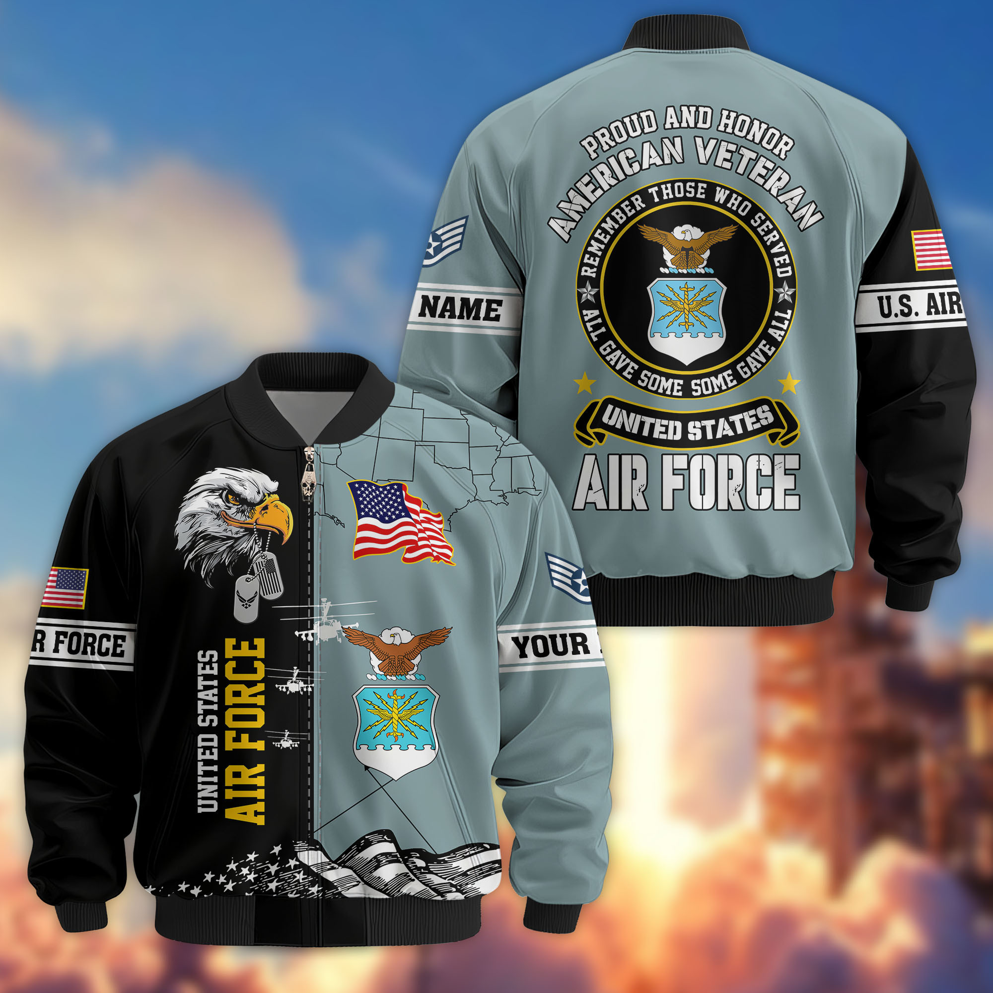 Premium Custom USAF Veteran Bomber Jacket VPVC808704, Gifts For US Air Force Veteran, Gifts On Father’s Day, Veterans Day