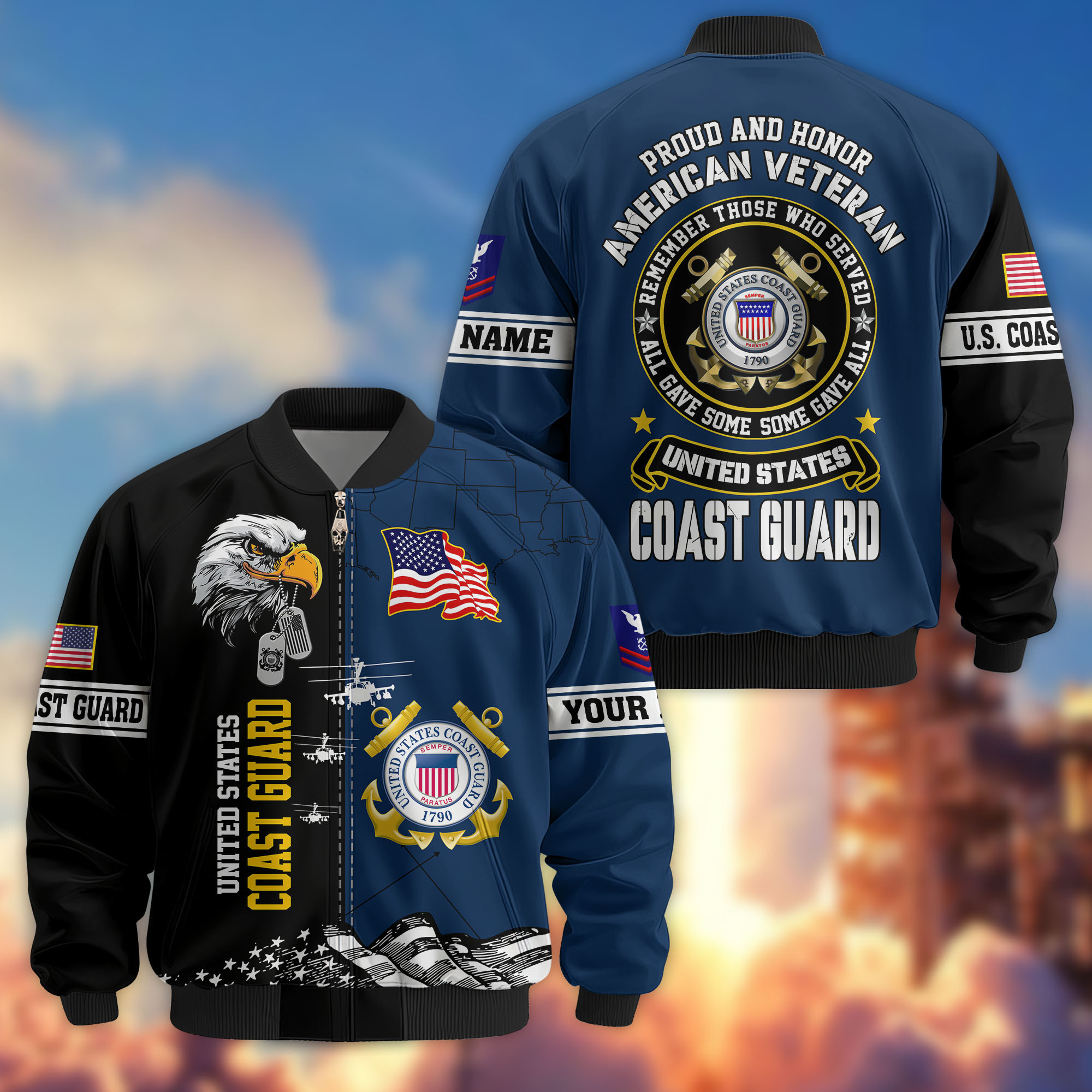 Premium Custom USCG Veteran Bomber Jacket VPVC808705, Gifts For Coast Guard Veteran, Gifts On Father’s Day, Veterans Day