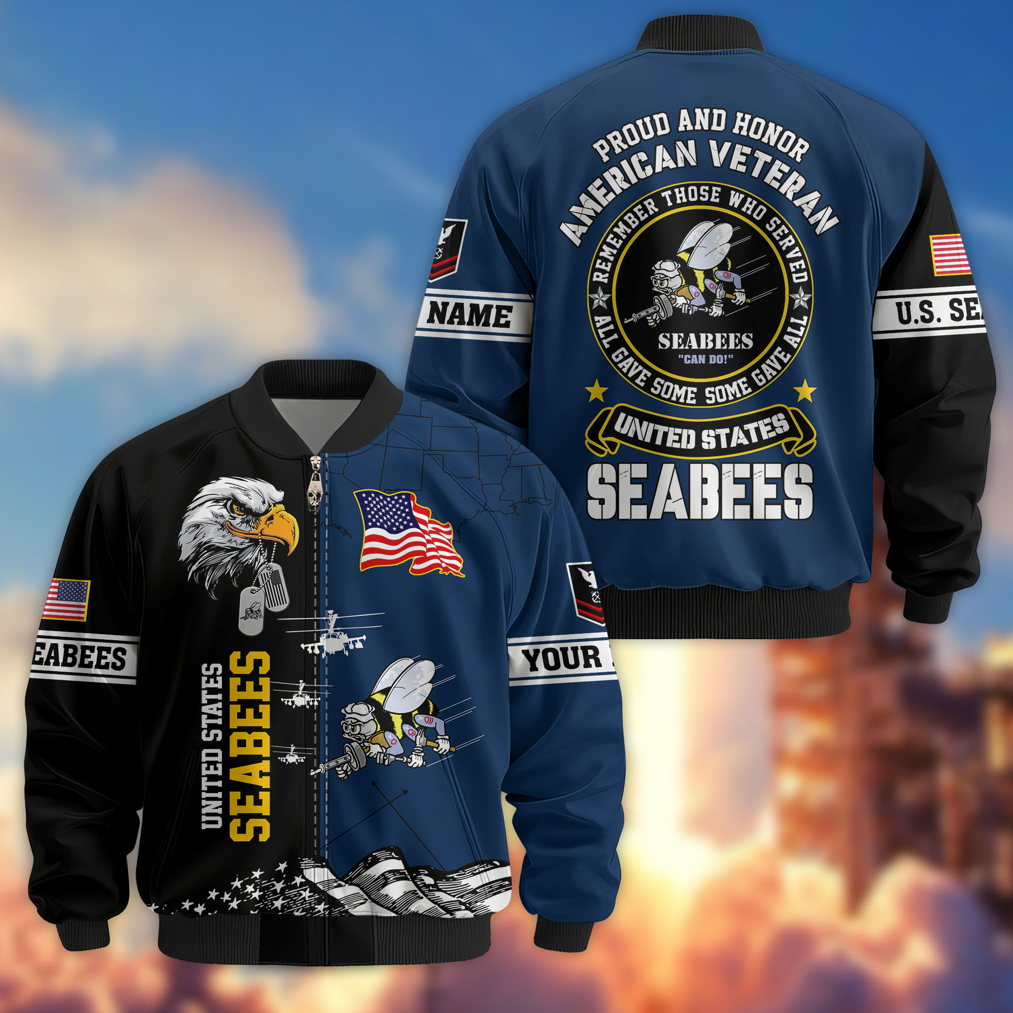 Premium Custom US Seabees Bomber Jacket VPVC808709, Gifts For Seabees Veteran, Gifts On Father’s Day, Veterans Day