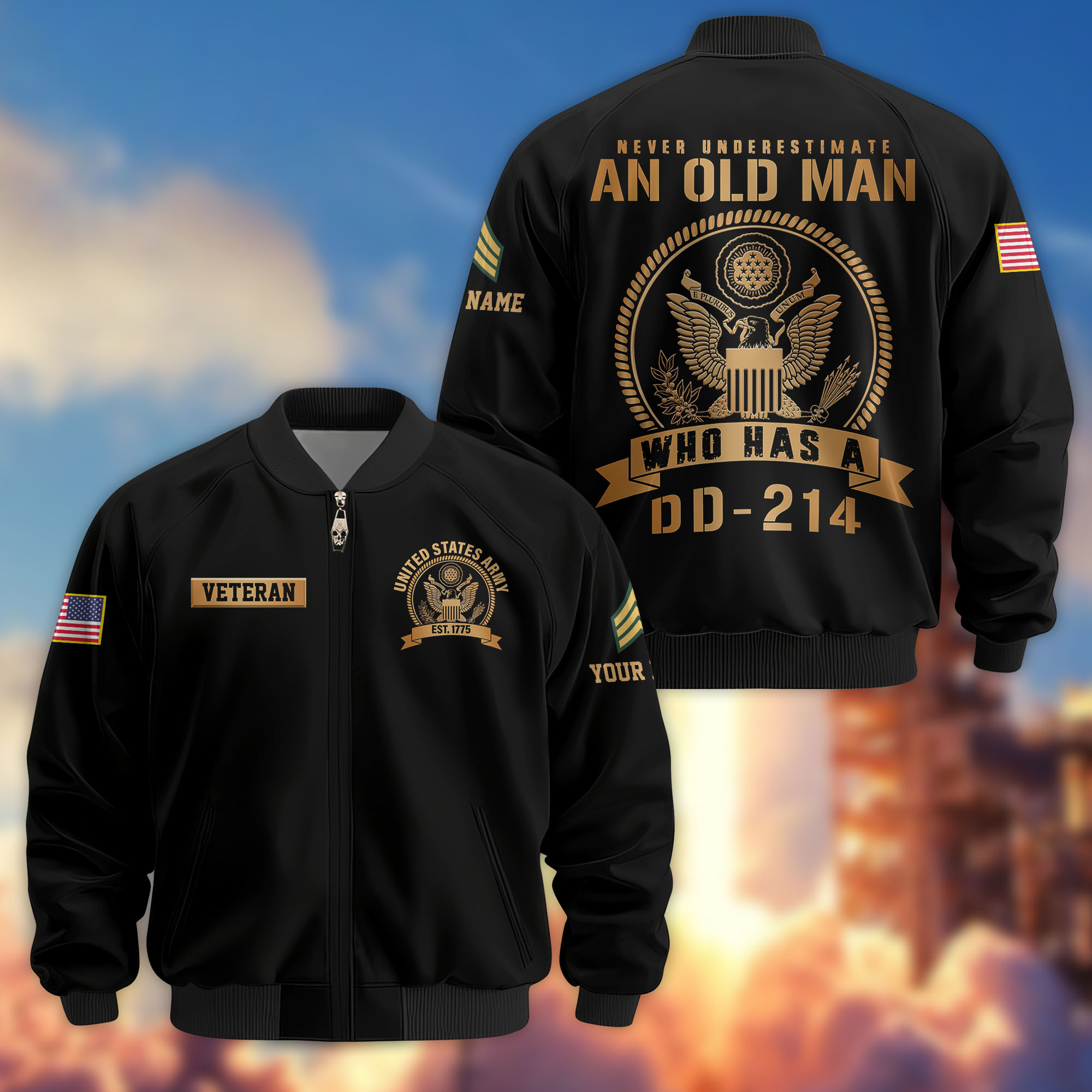 Premium Custom US Army Veteran Bomber Jacket VPVC808901, Gifts For US Army Veteran, Gifts On Father’s Day, Veterans Day