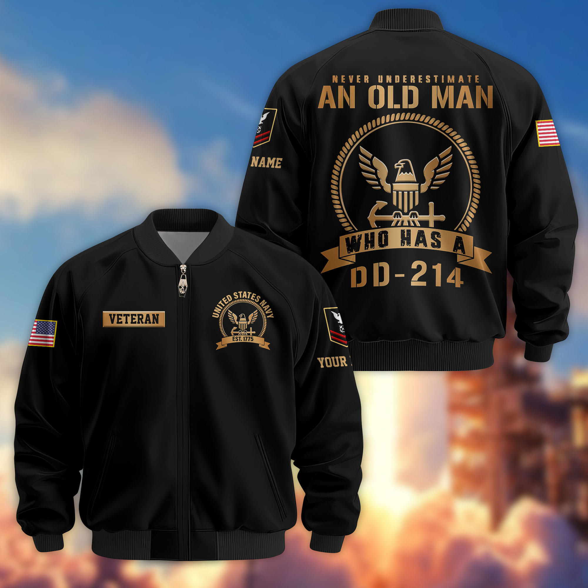 Premium Custom US Navy Veteran Bomber Jacket VPVC808902, Gifts For US Navy Veteran, Gifts On Father’s Day, Veterans Day
