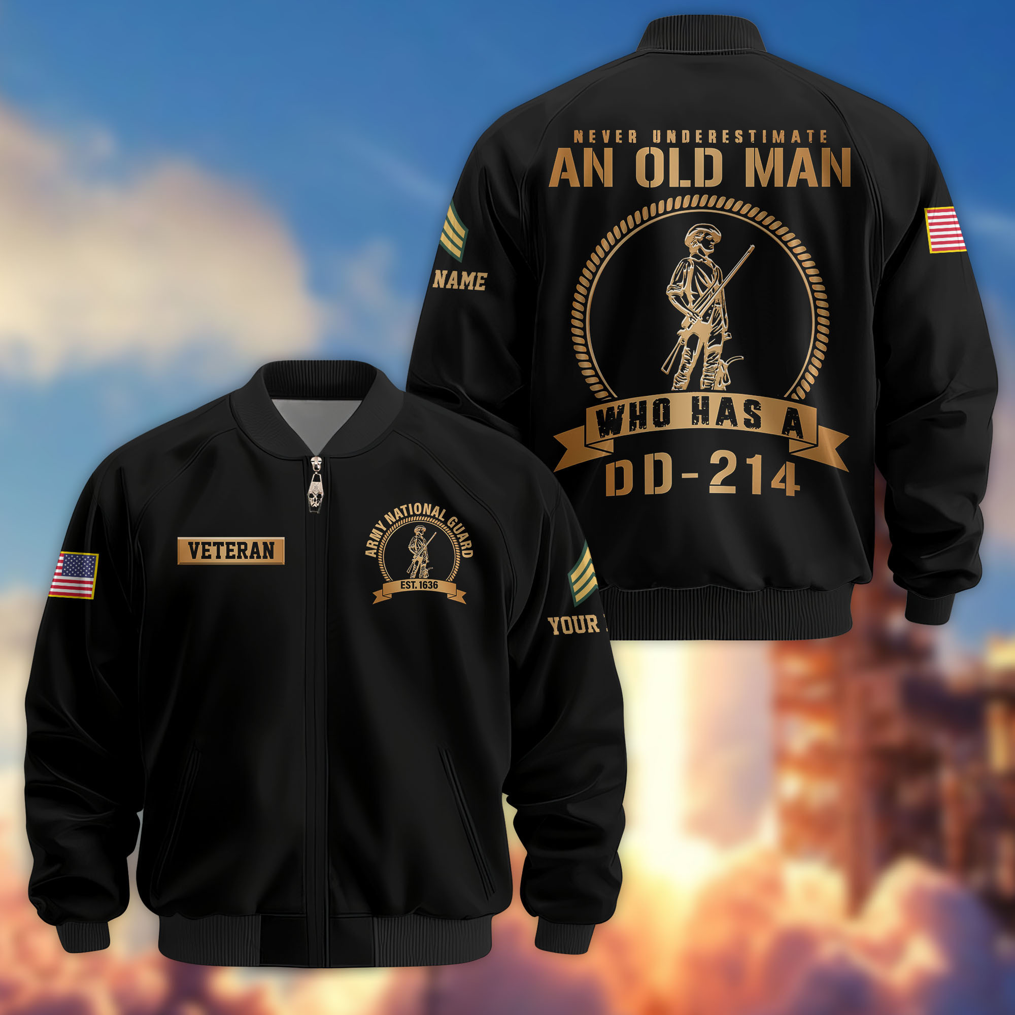 Premium Custom US Army National Guard Veteran Bomber Jacket VPVC808908, Gifts For Army National Guard Veteran, Gifts On Father’s Day, Veterans Day