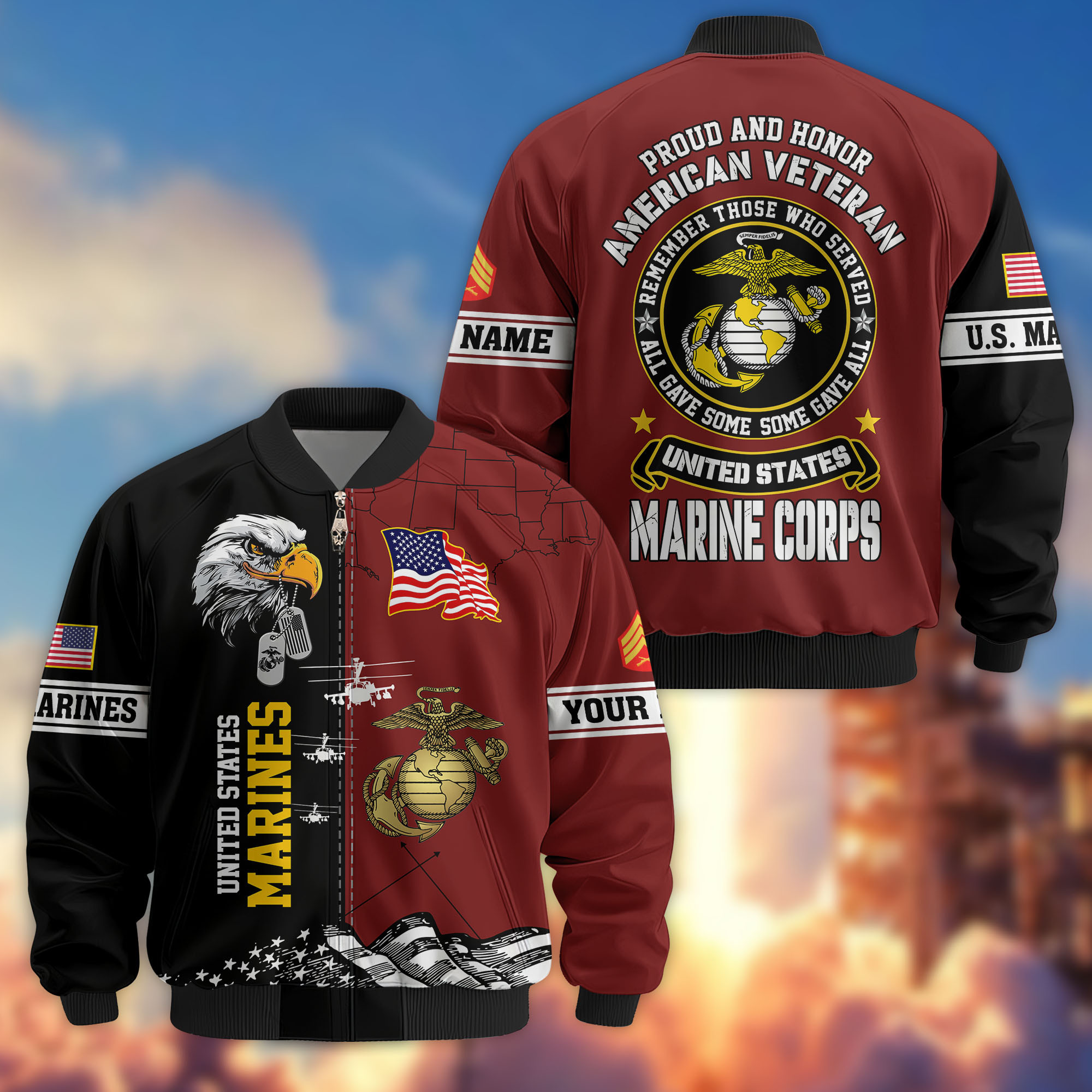 Premium Custom USMC Veteran Bomber Jacket VPVC808711, Gifts For US Marine Veteran, Gifts On Father’s Day, Veterans Day