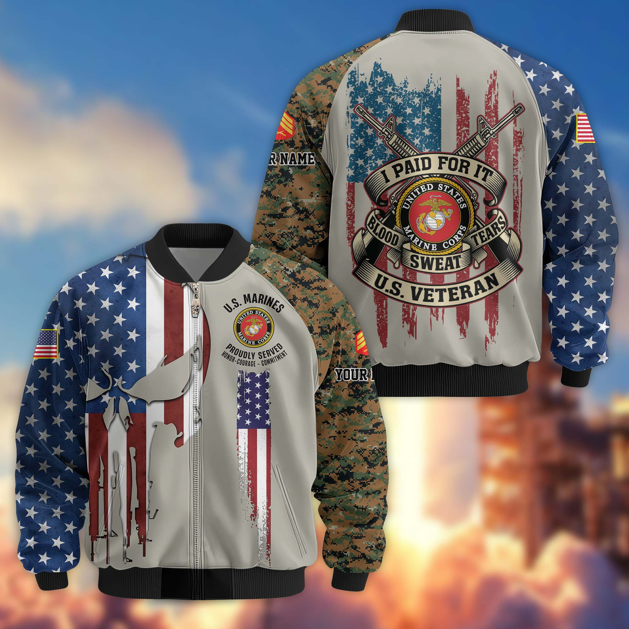 Premium Custom USMC Veteran Bomber Jacket VPVC807803, Gifts For US Marine Veteran, Gifts On Father’s Day, Veterans Day