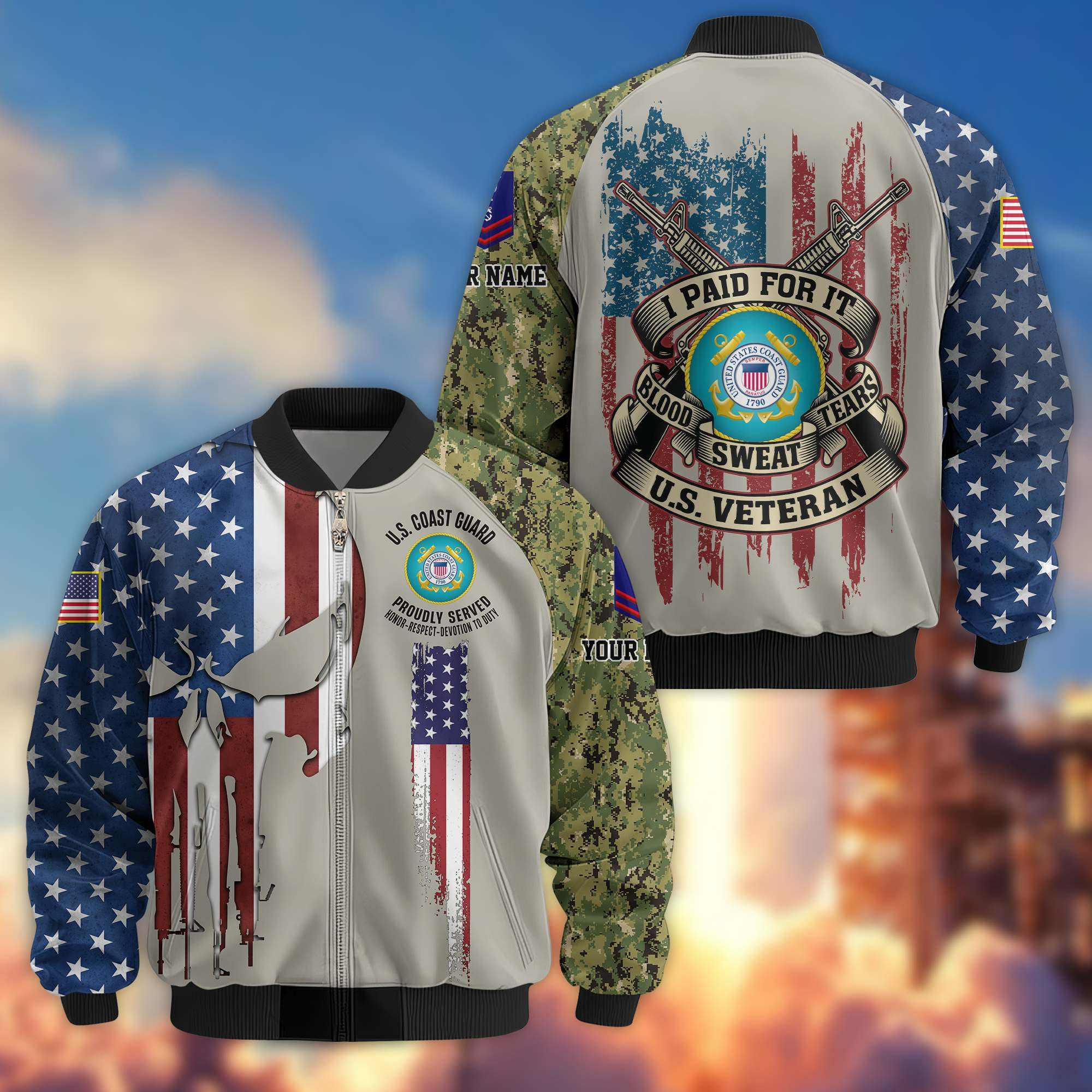 Premium Custom USCG Veteran Bomber Jacket VPVC807805, Gifts For Coast Guard Veteran, Gifts On Father’s Day, Veterans Day