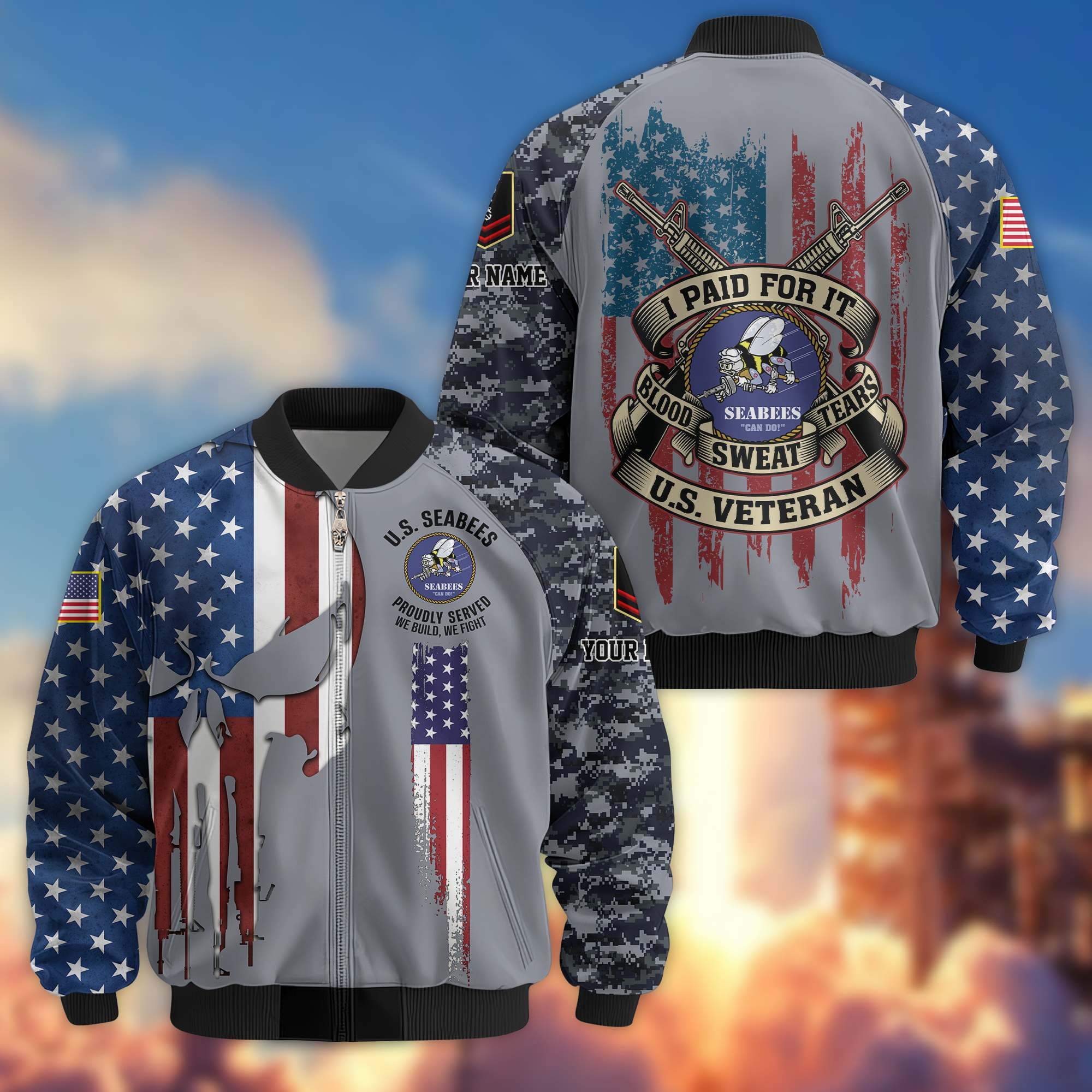 Premium Custom US Seabees Bomber Jacket VPVC807809, Gifts For Seabees Veteran, Gifts On Father’s Day, Veterans Day