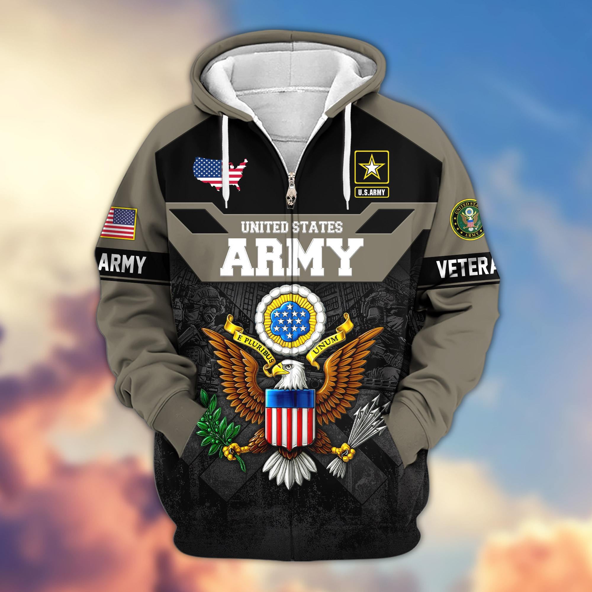 Premium US Veterans Zip Up Hoodie ATTN011023, Gifts For US Veterans, Gifts On Father’s Day, Veterans Day