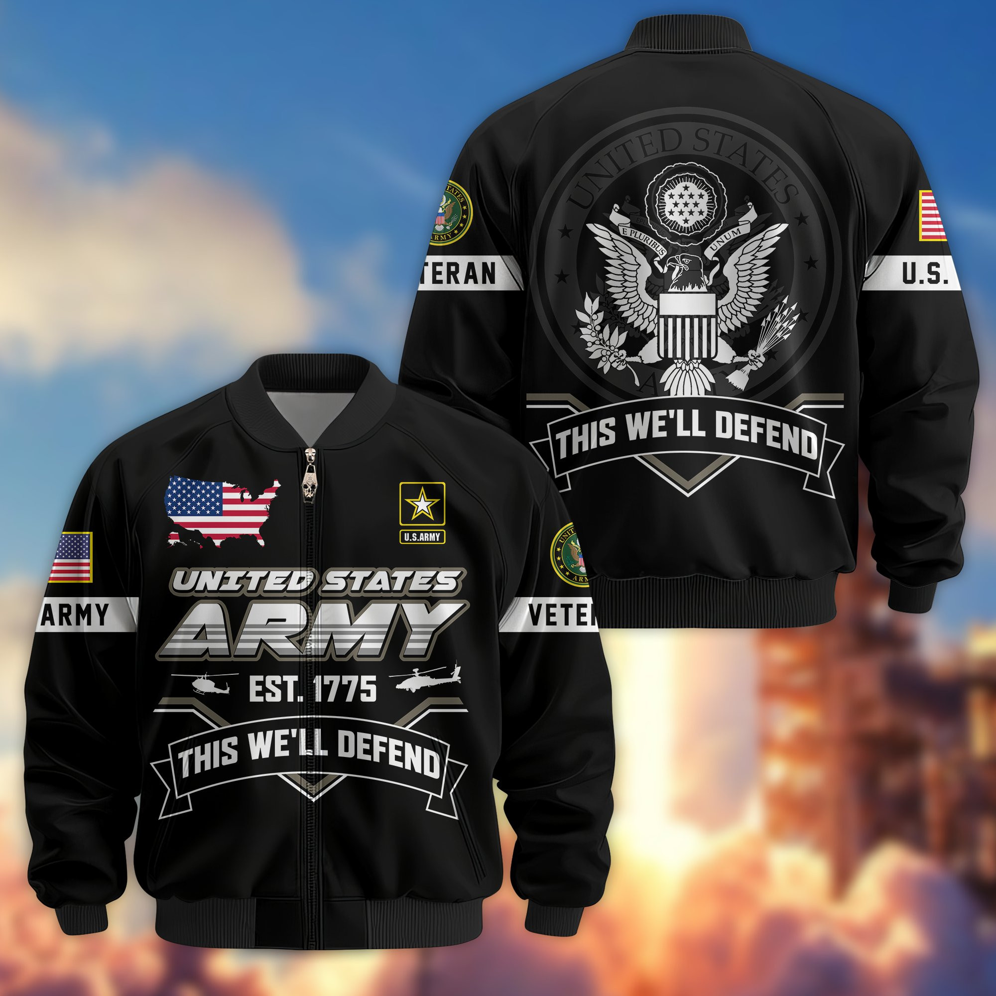 Premium US Veterans Bomber Jacket BPHN011013, Gifts For US Veterans, Gifts On Father’s Day, Veterans Day