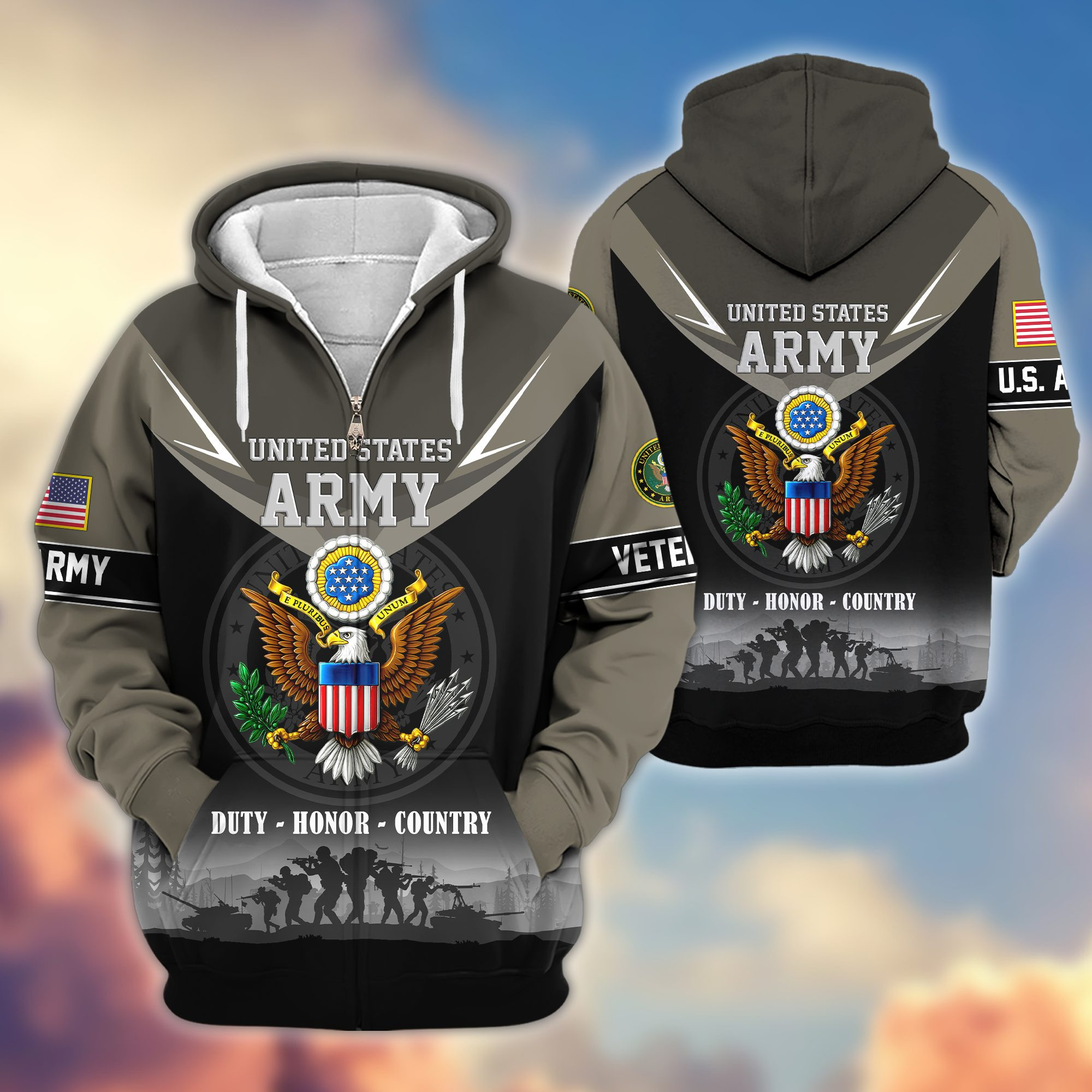 Premium US Veterans Zip Up Hoodie BPHN091012, Gifts For US Veterans, Gifts On Father’s Day, Veterans Day