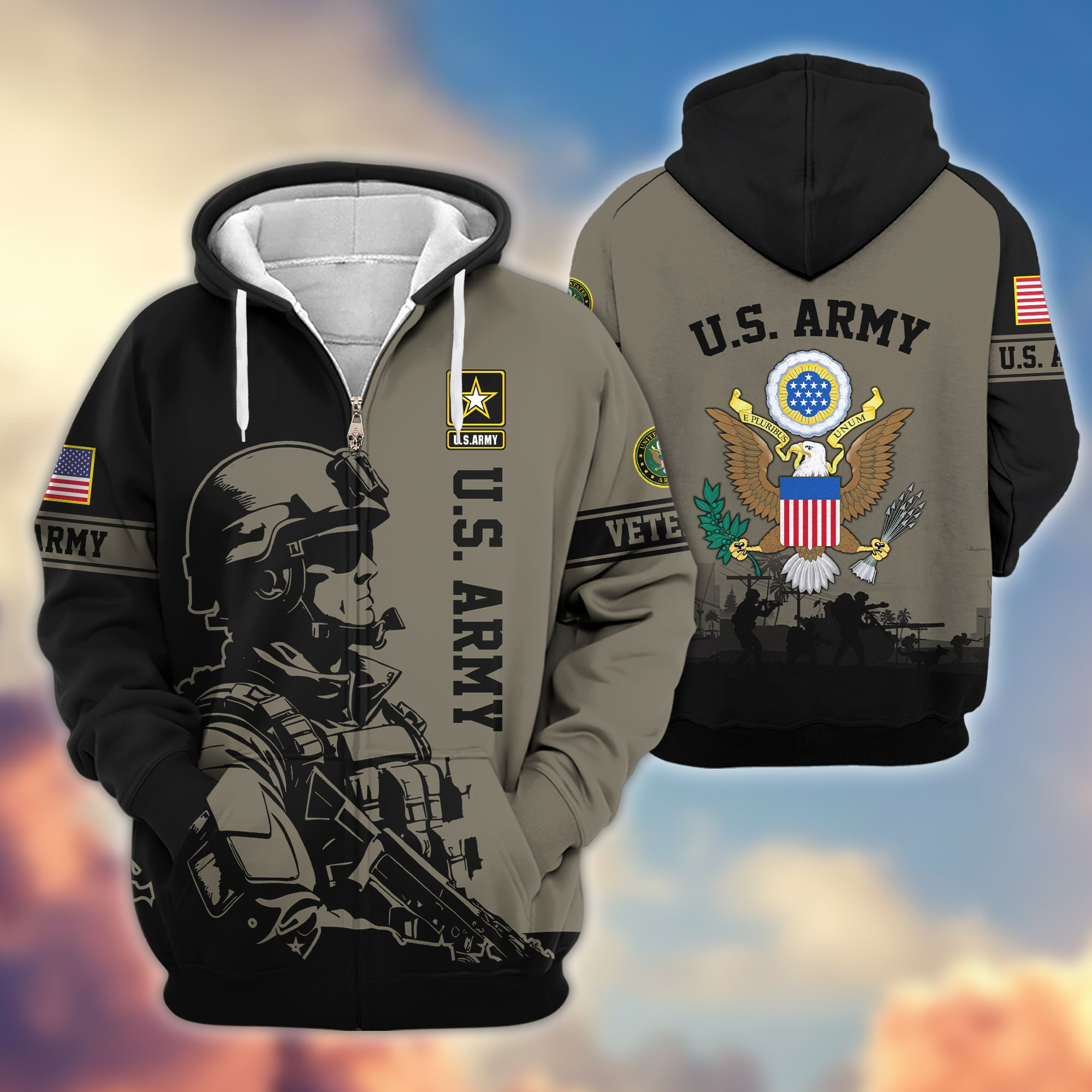 Premium US Veterans Zip Up Hoodie BPHN081013, Gifts For US Veterans, Gifts On Father’s Day, Veterans Day