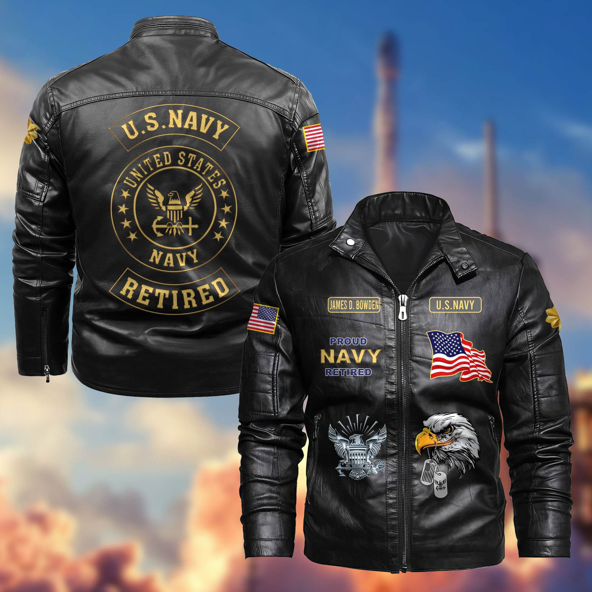 Premium Personalized US Navy Retired Leather Jackets CPVC151010