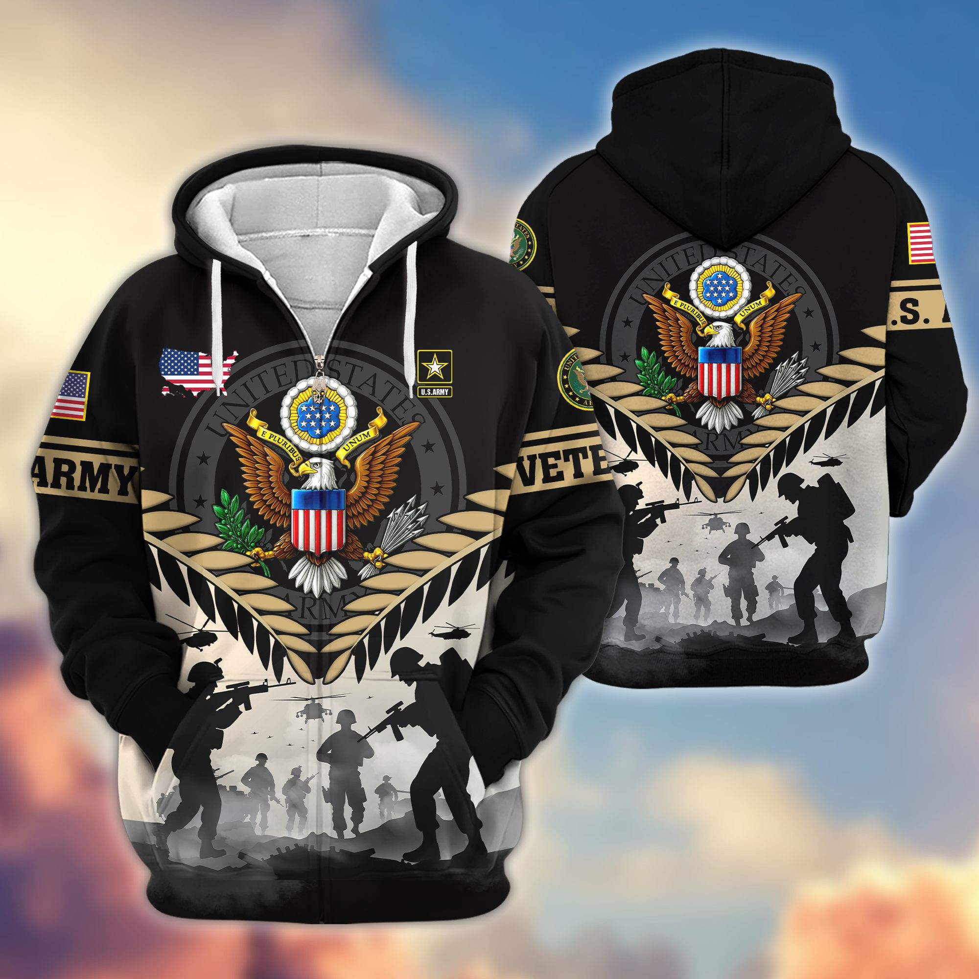 Premium US Veterans Zip Up Hoodie BPHN151011, Gifts For US Veterans, Gifts On Father’s Day, Veterans Day