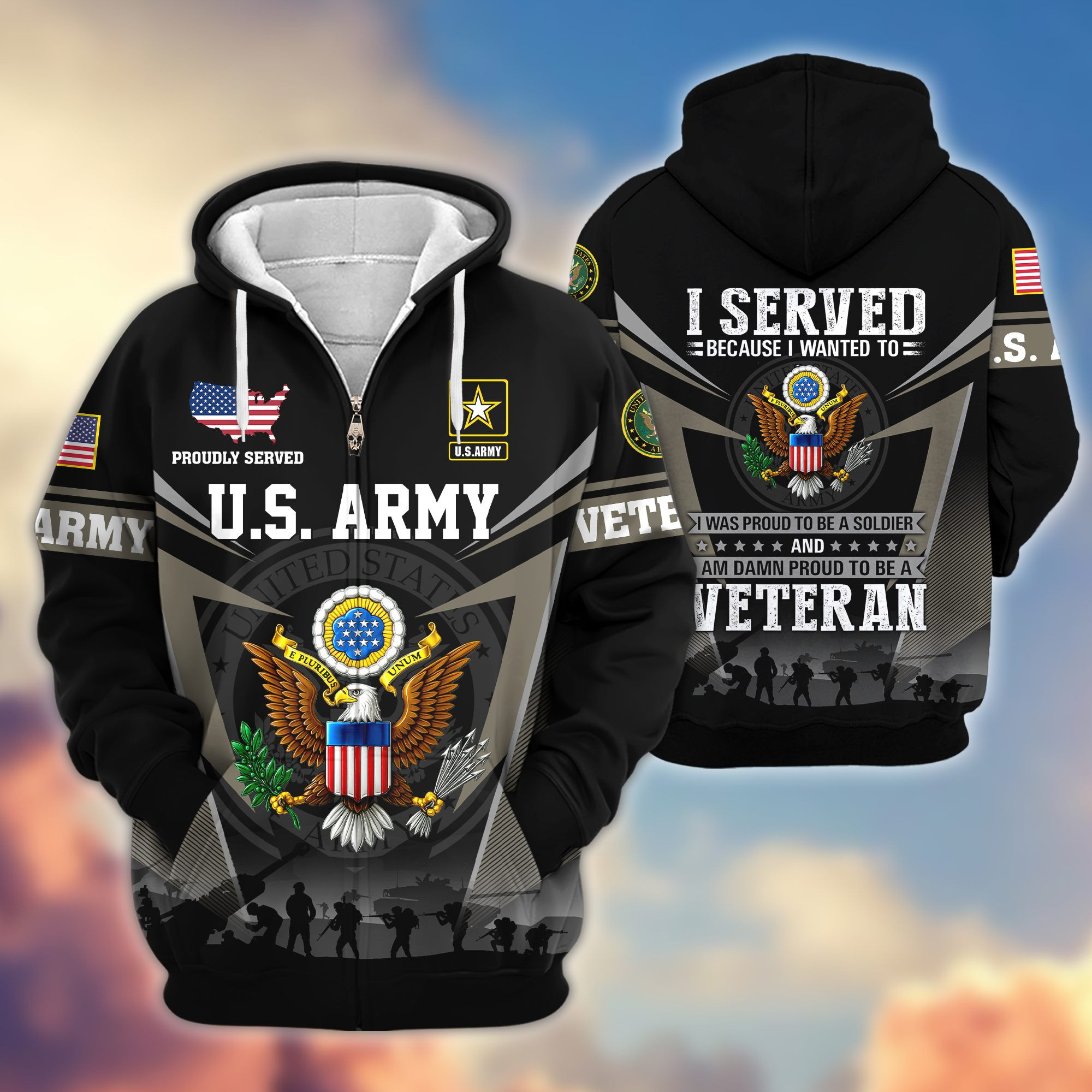 Premium US Veterans Zip Up Hoodie BPHN131012, Gifts For US Veterans, Gifts On Father’s Day, Veterans Day